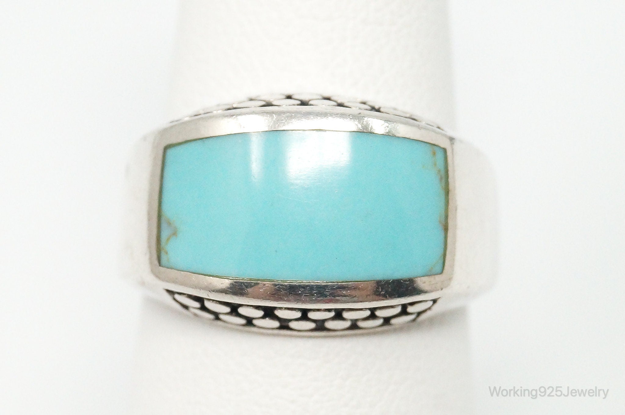 Vintage Large Turquoise Sterling Silver Ring - Size 7