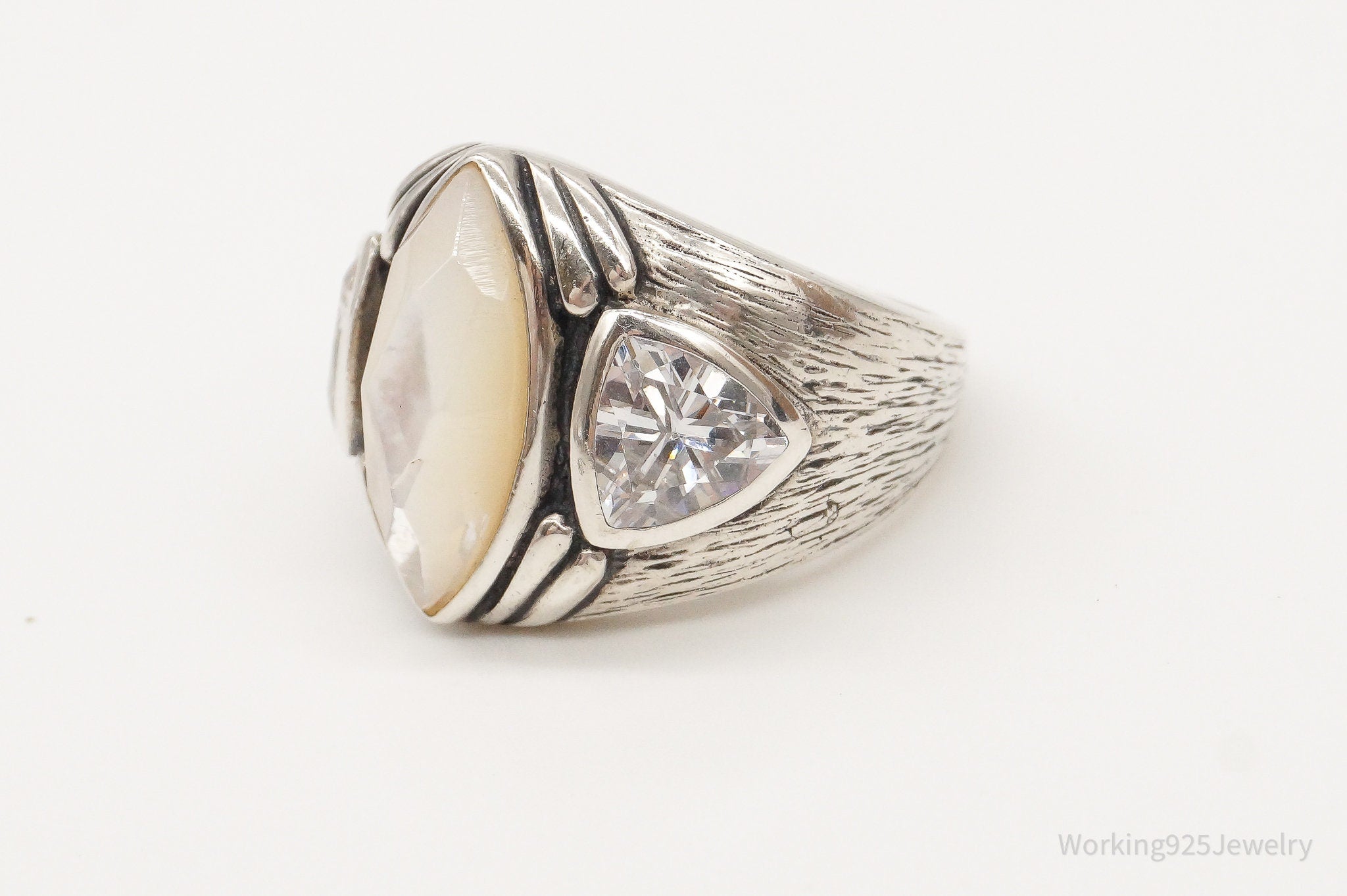 Designer Silpada Mother Of Pearl Cubic Zirconia Sterling Silver Ring Size 7.25