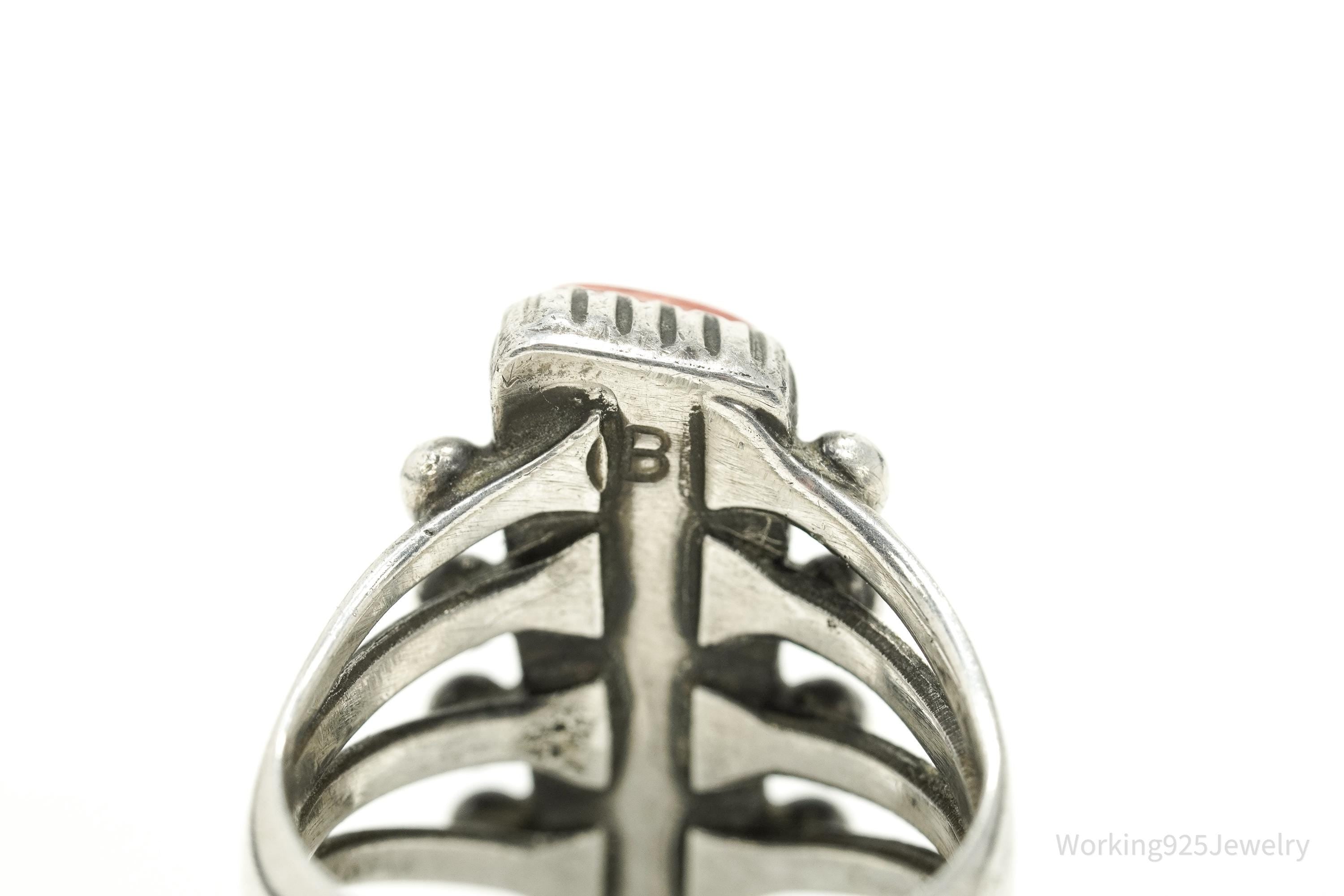 Vintage Southwestern Red Spiny Oyster Sterling Silver Ring – Size 8.5