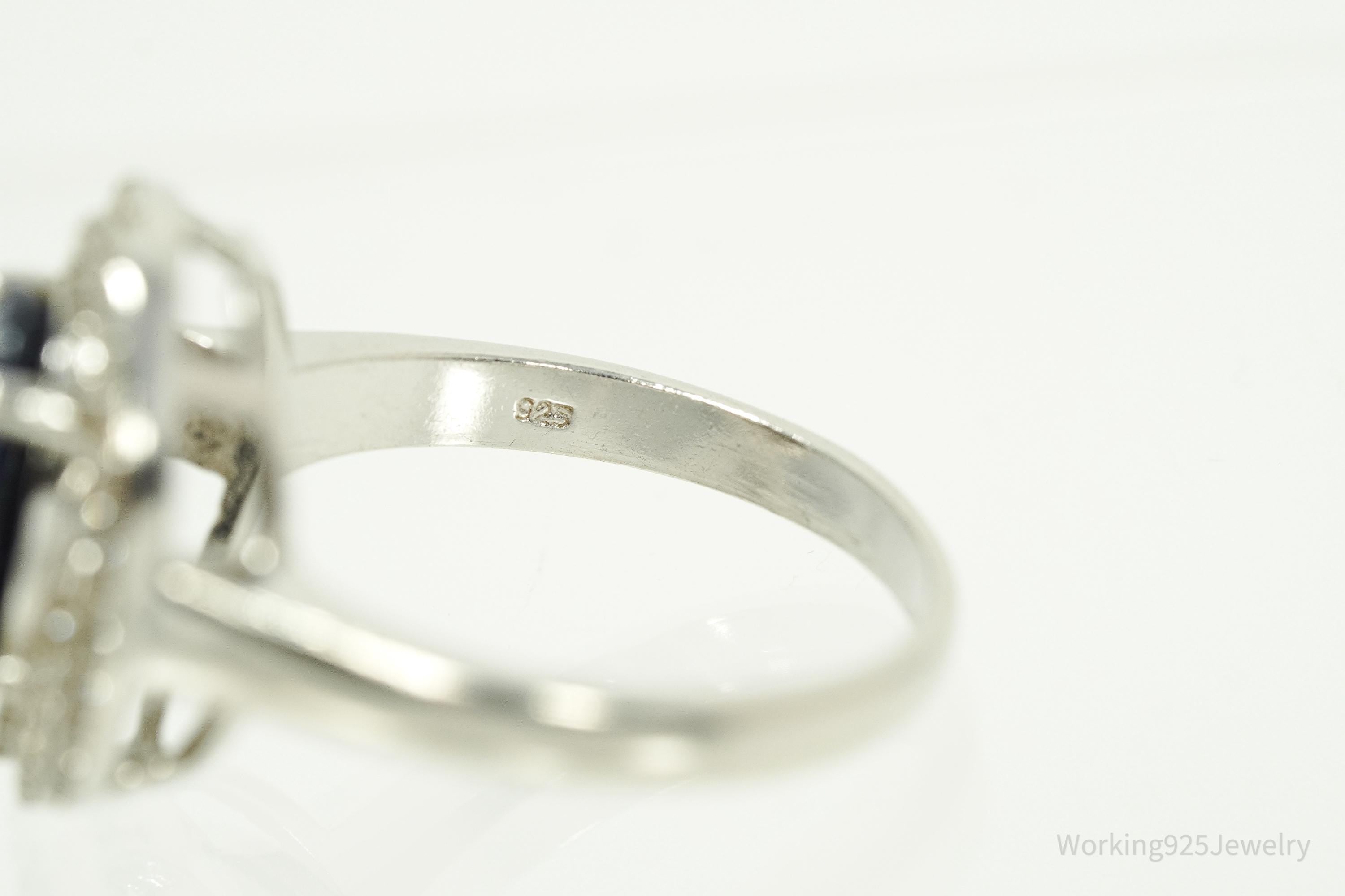 Vintage Blue & White Sapphire Sterling Silver Ring - Size 9