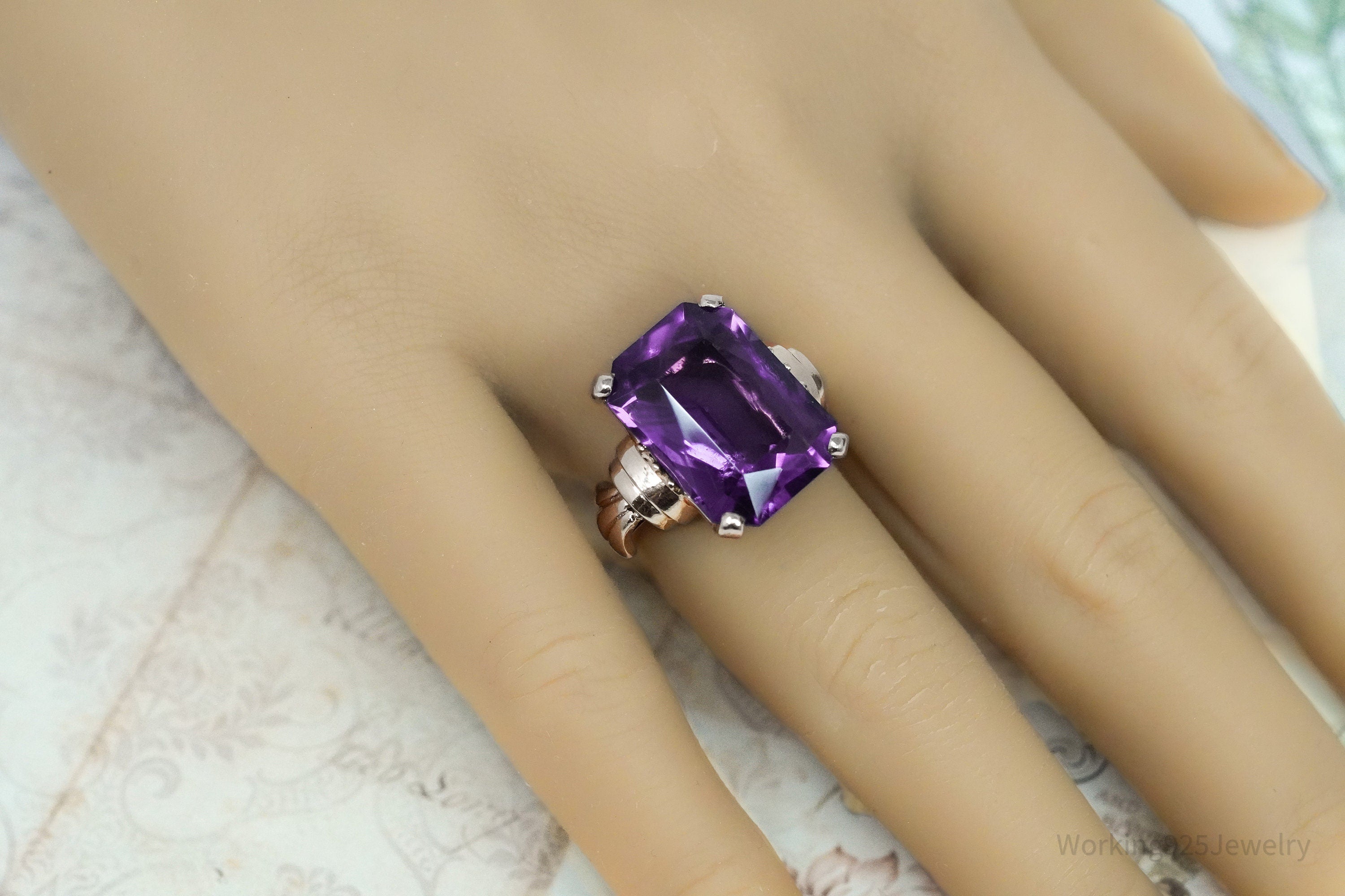 14K Rose Gold & Amethyst Cocktail Ring - Size 5 1/2