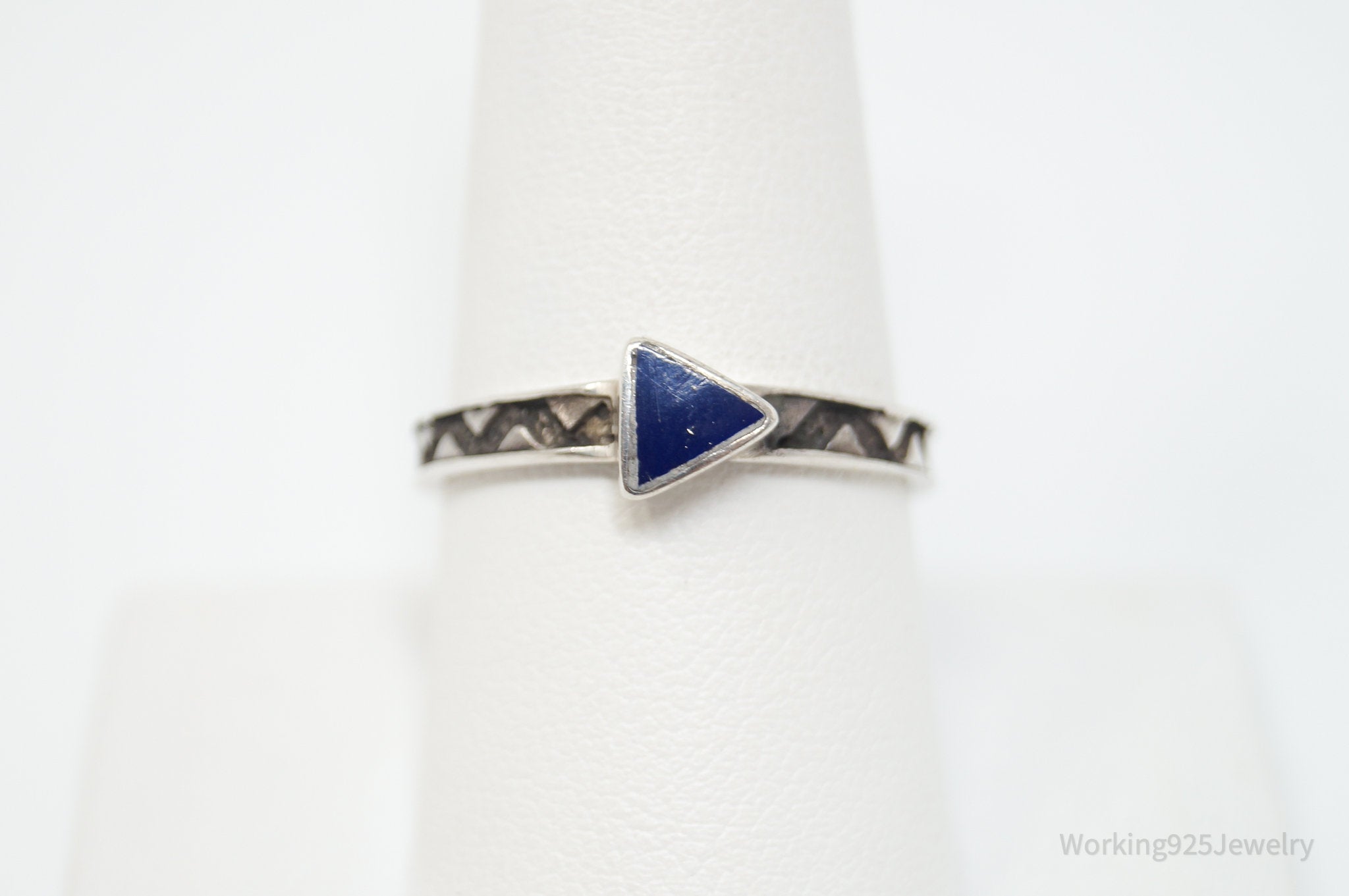 Vtg Carolyn Pollack Crushed Lapis Lazuli Sterling Silver Stacker Ring - Sz 8.75