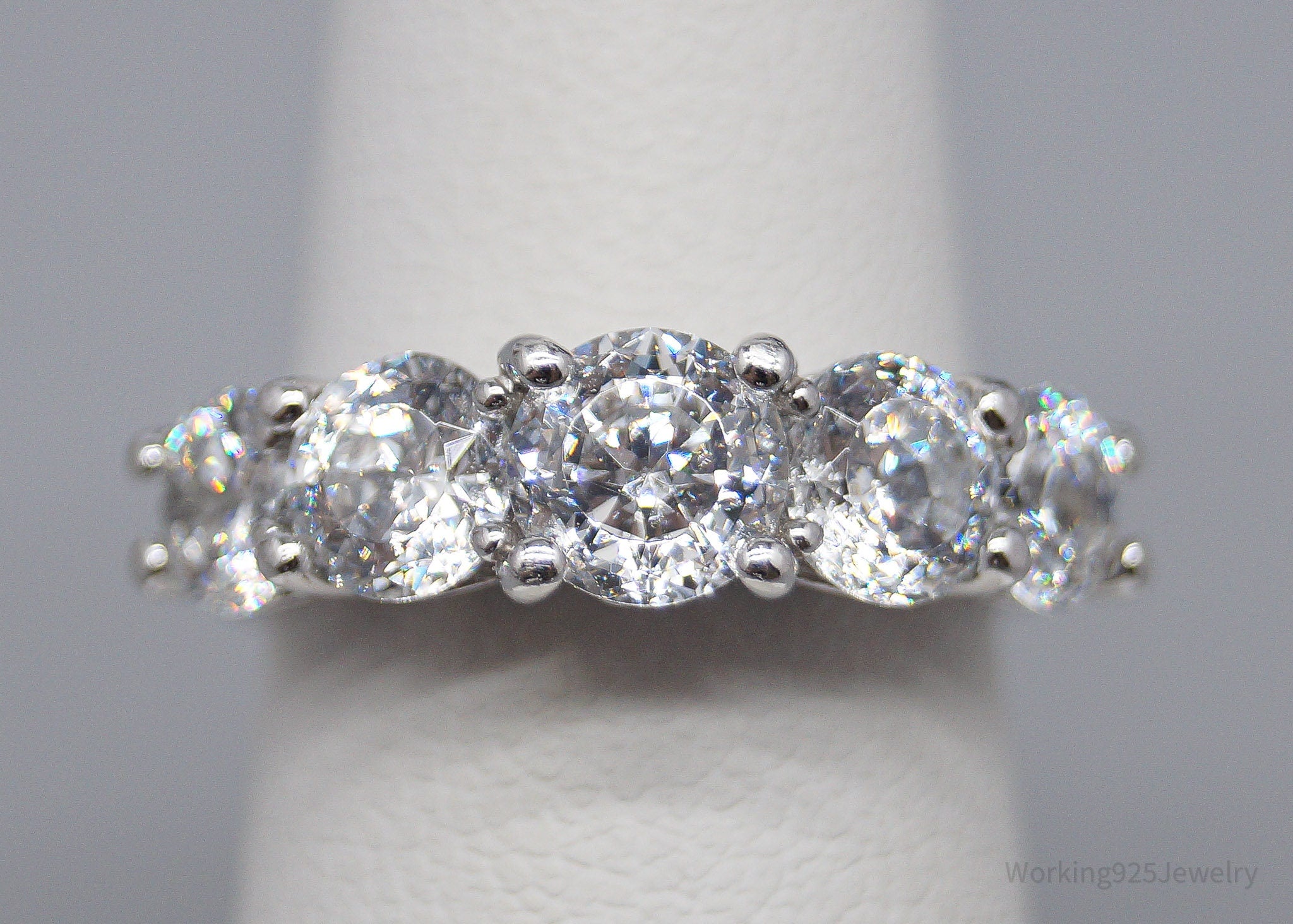 Vintage Cubic Zirconia Platinum Clad Sterling Silver Ring - Size 4.25