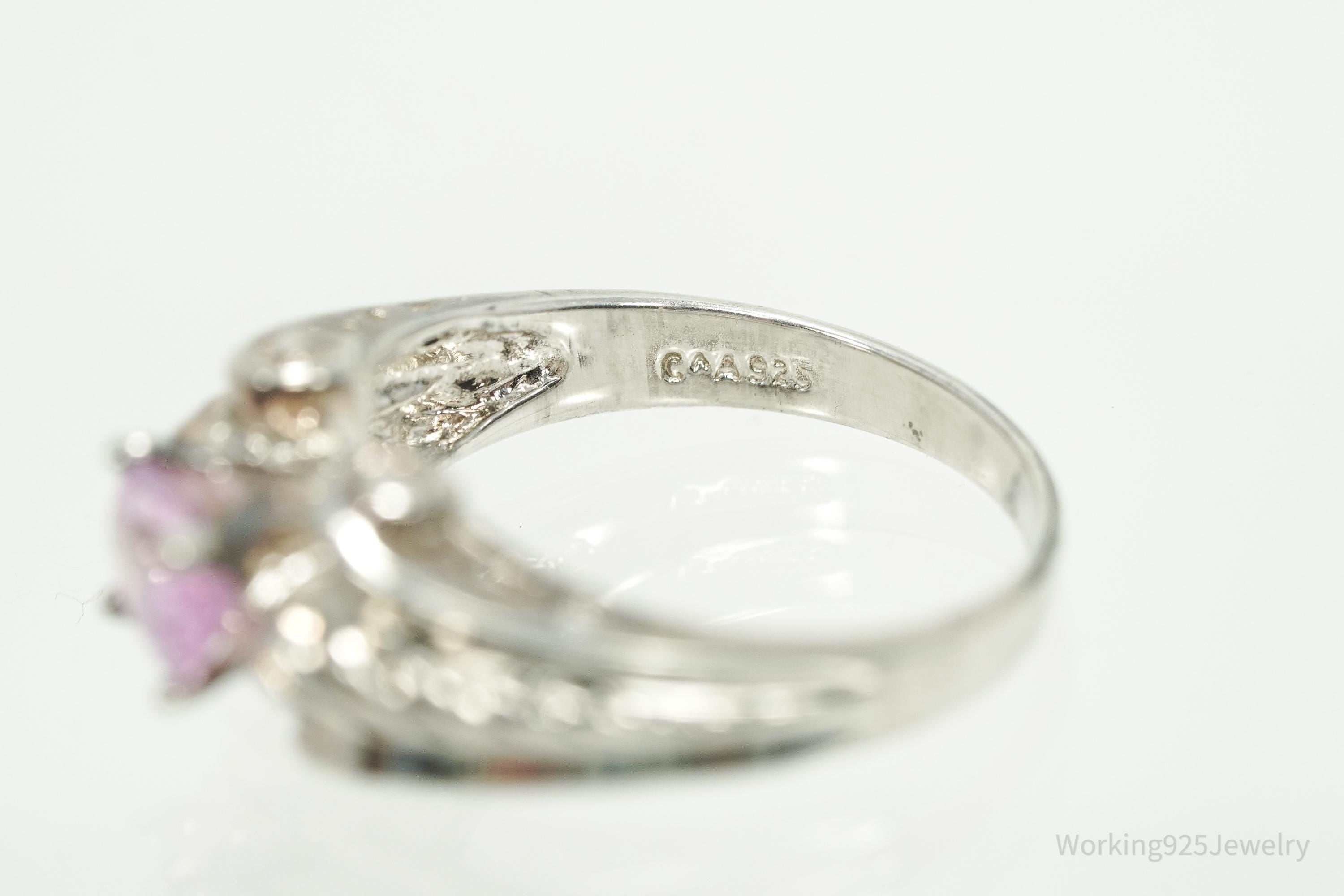 Vintage Lab Pink Sapphire Sterling Silver Ring - Size 8.25