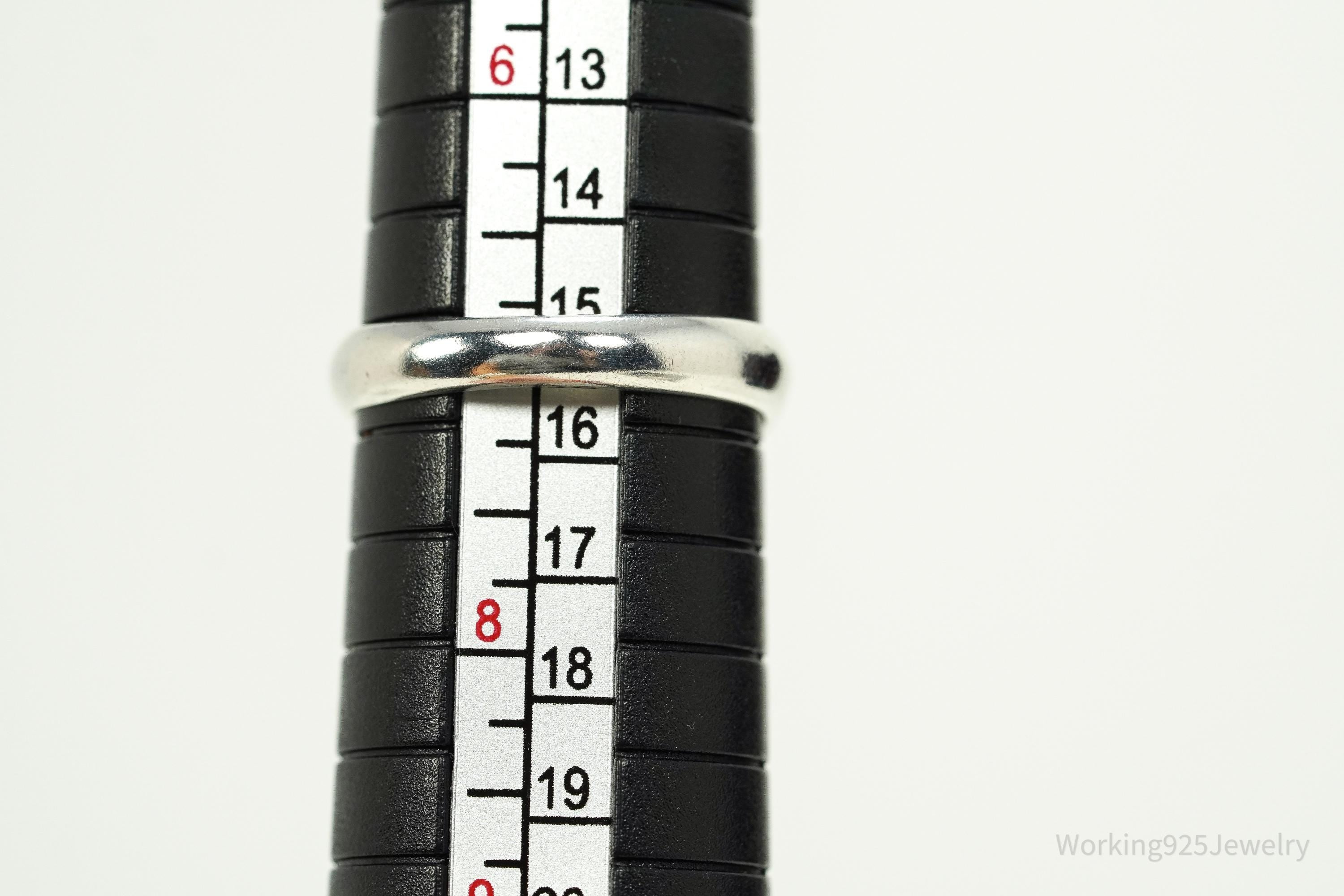 Vintage CNA Green Jade Sterling Silver Ring - Size 7