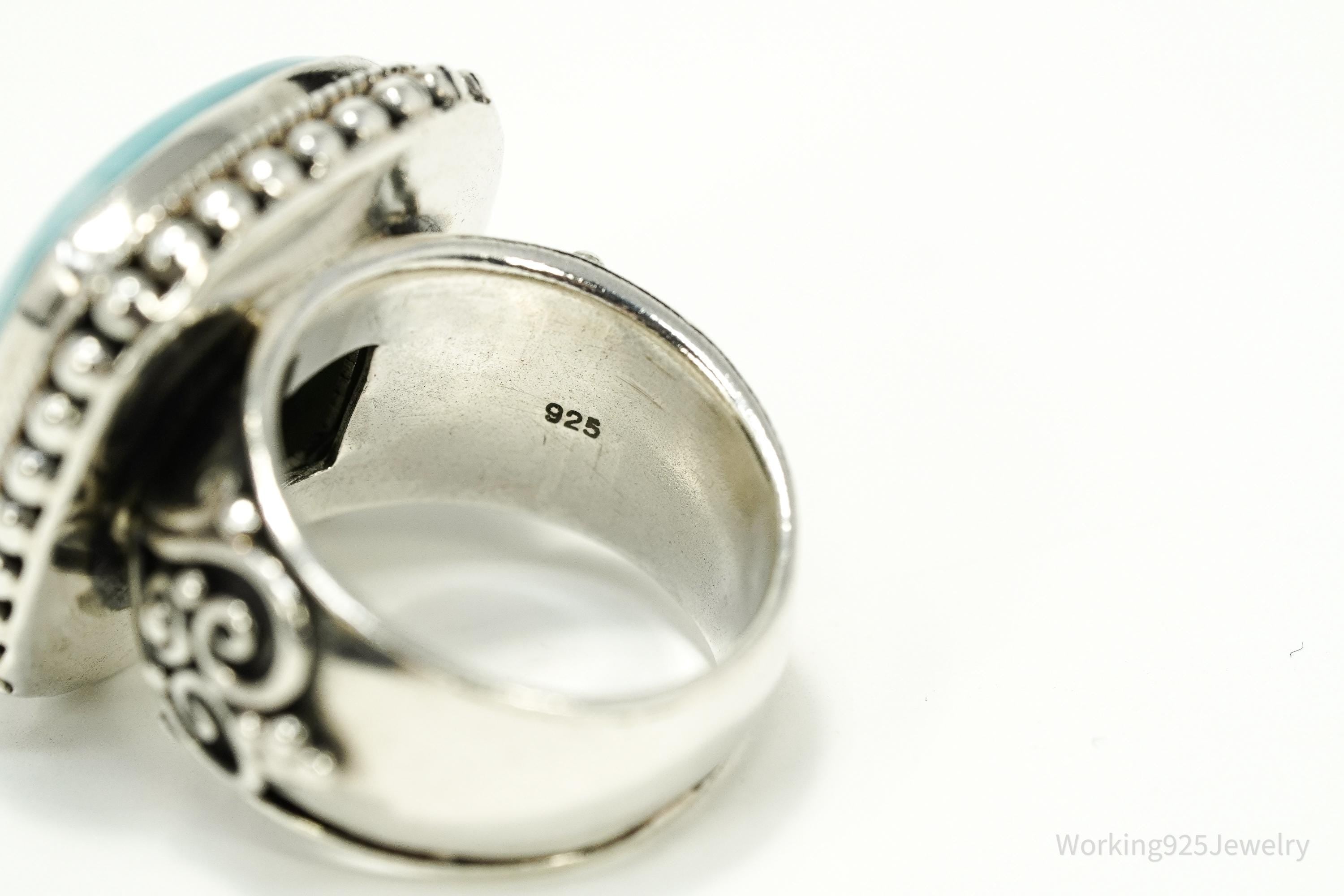 Vintage Samuel J Benham BJC Blue Larimar Sterling Silver Ring - Size 6.25