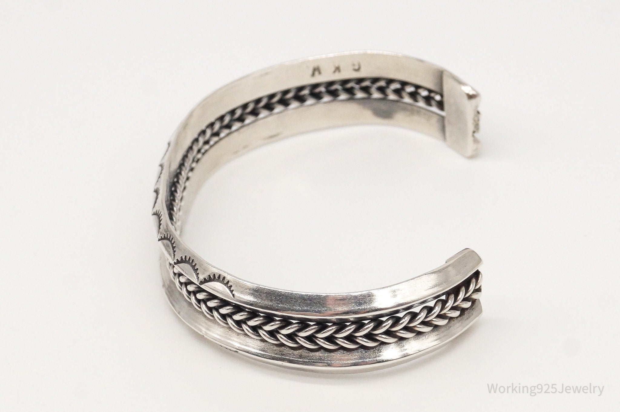 Vintage Native American Guy K Williams Silver Rope Cable Cuff Bracelet