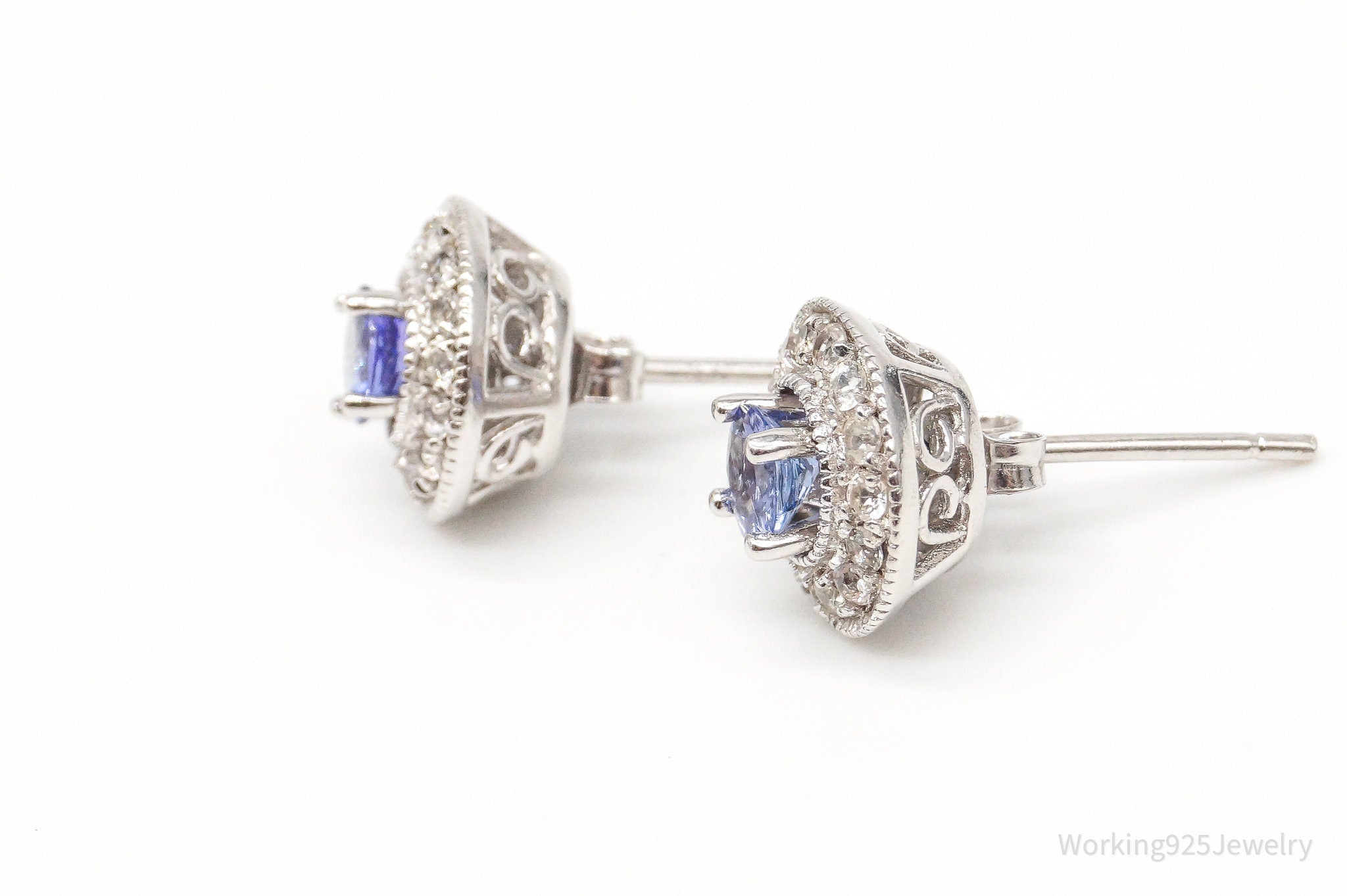 Vintage Iolite Cubic Zirconia Sterling Silver Earrings