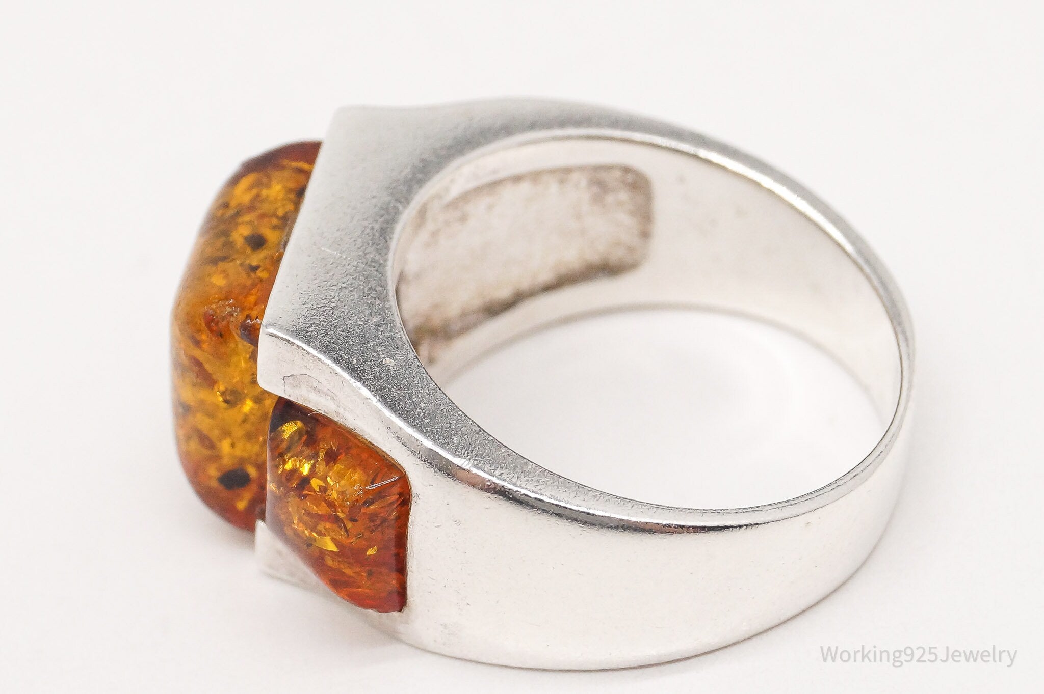 Vintage Amber Sterling Silver Ring - Size 6