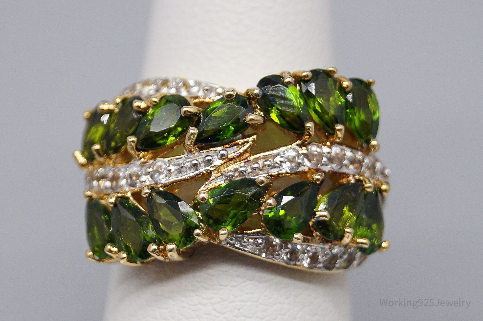 QVC Green Chrome Diopside & White Topaz Gold Over Sterling Silver Ring - Size 6
