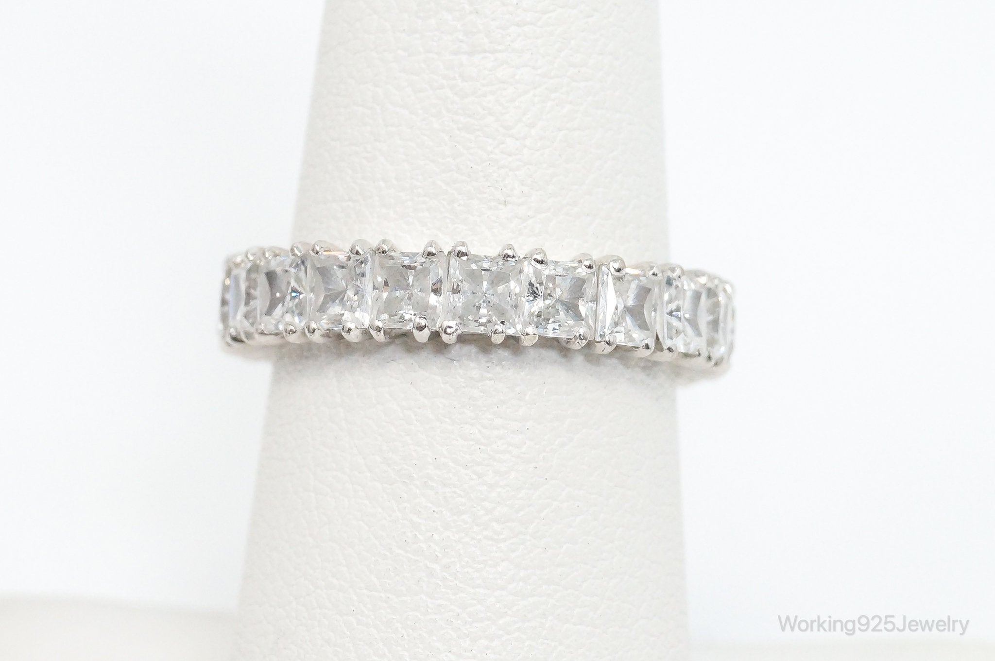 Vintage Eternity Band Cubic Zirconia Sterling Silver Ring - Size 6.5