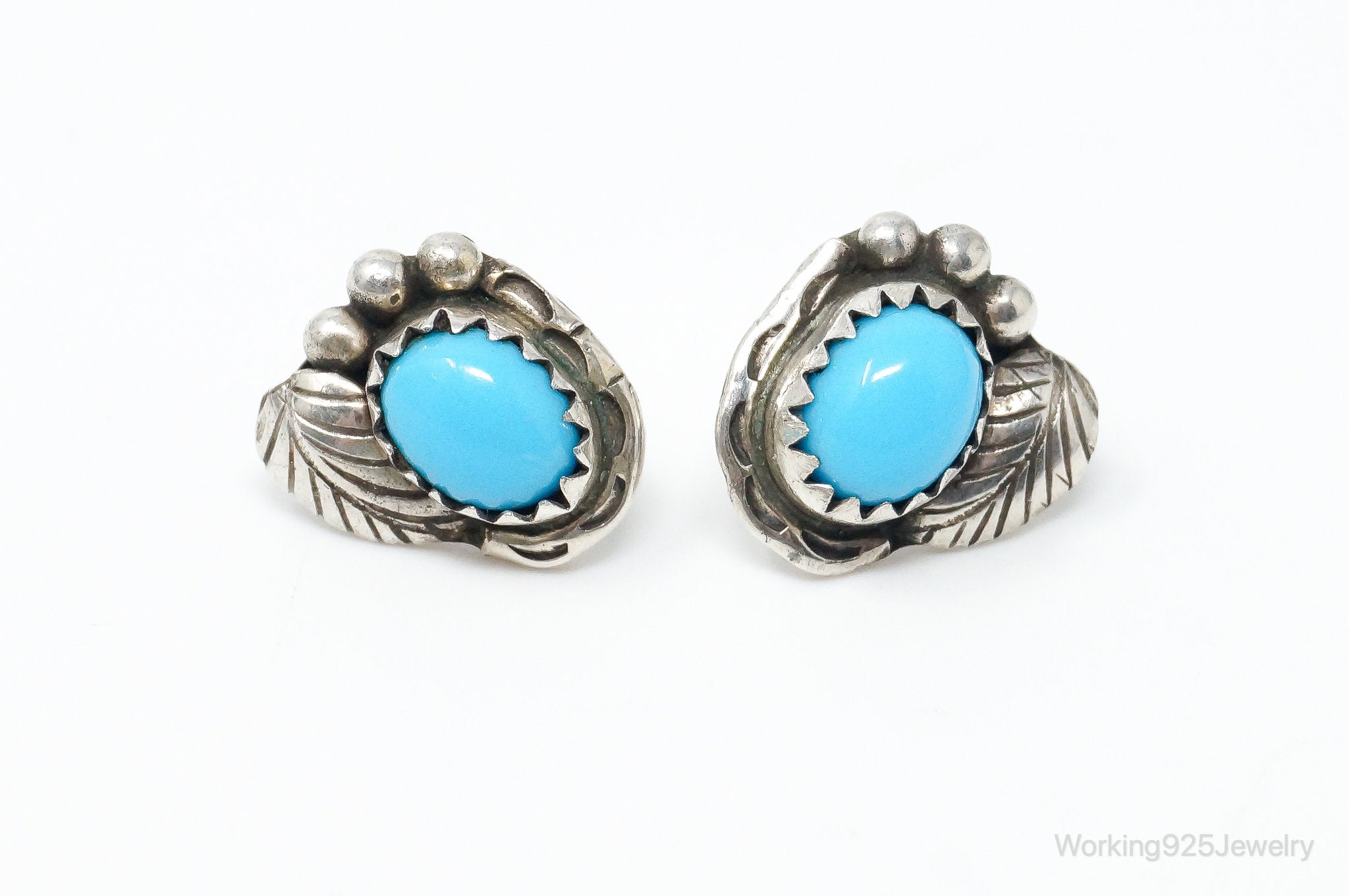 Vintage Native American CB Turquoise Sterling Silver Earrings