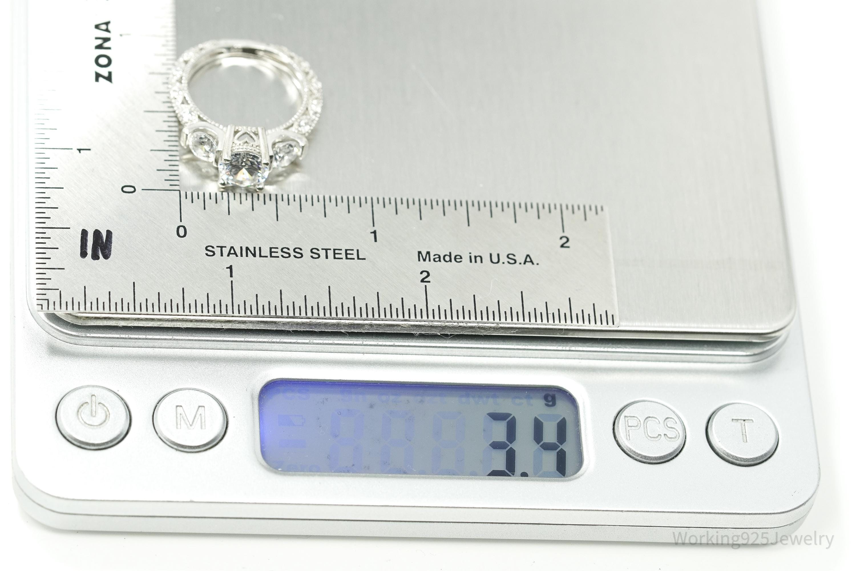 Vintage Cubic Zirconia Sterling Silver Ring - Size 4.75