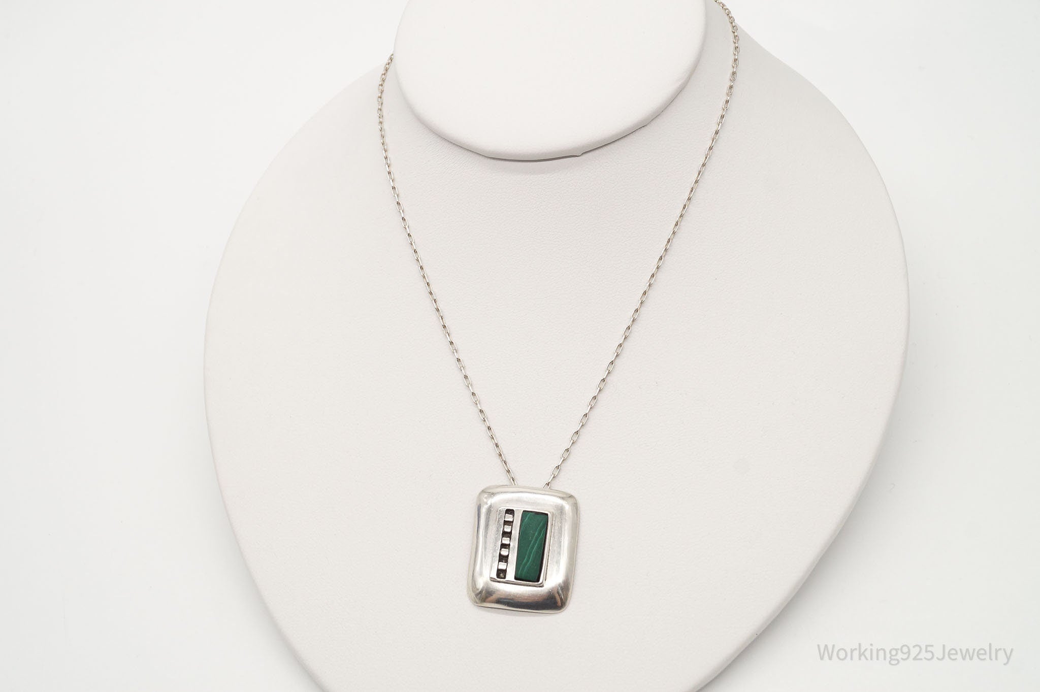 Vintage Malachite Modernist Sterling Silver Necklace