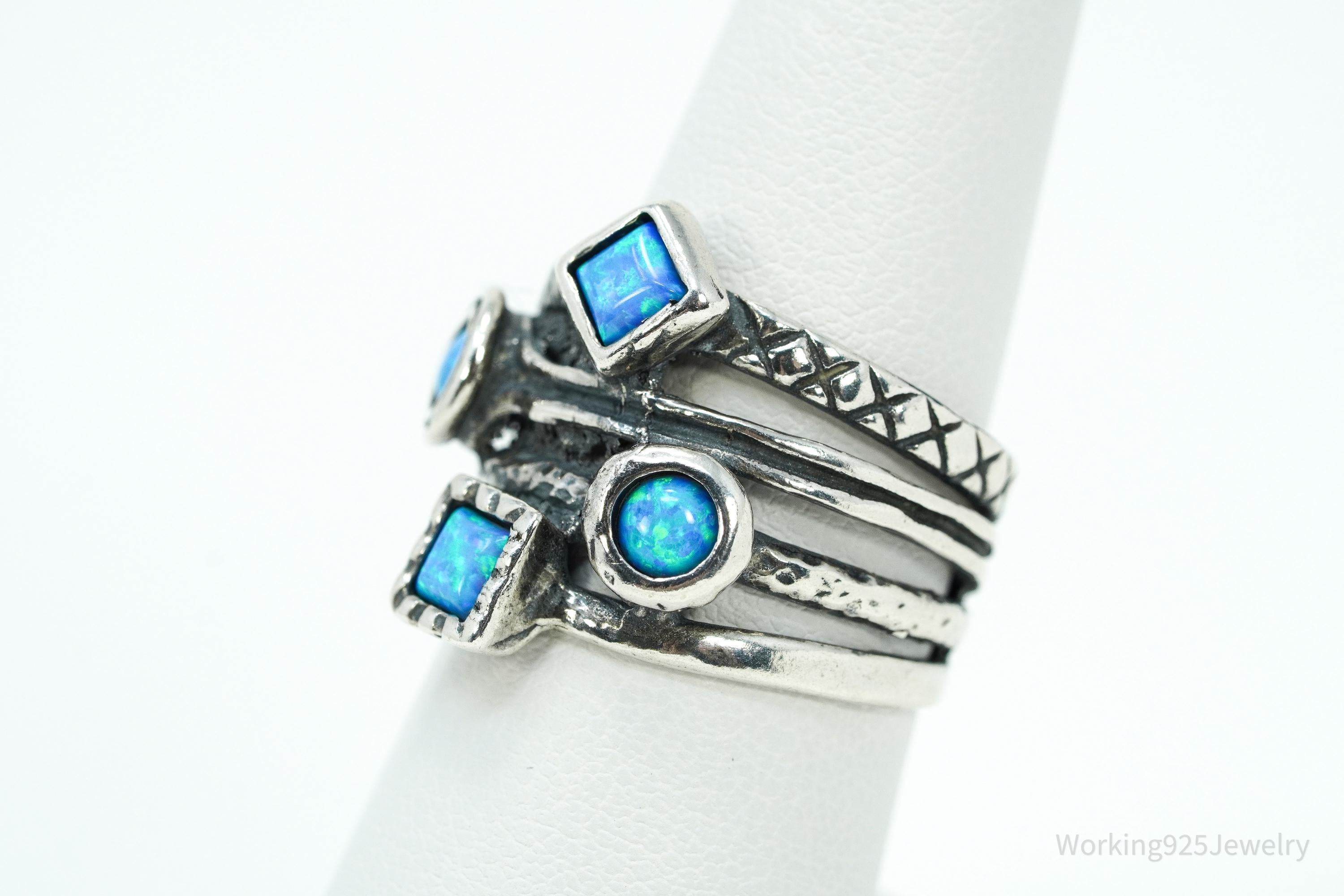 Vintage Shablool Didae Israel Blue Opal Sterling Silver Ring - Size 7.25