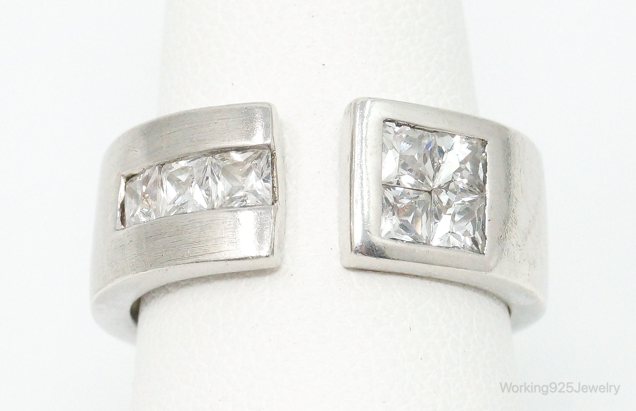 Vintage Cubic Zirconia Sterling Silver Ring Size 7.75 Adjustable