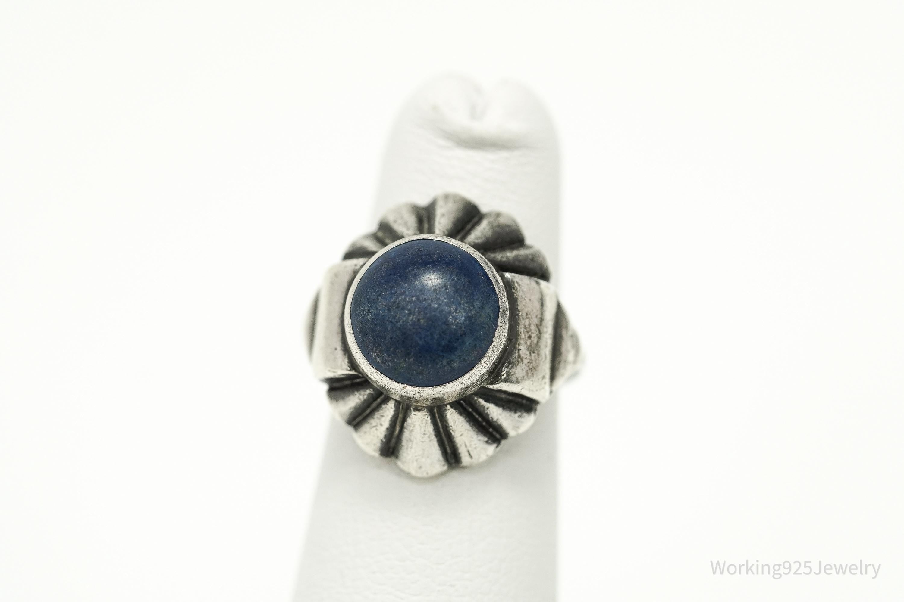 Antique Lapis Lazuli Sterling Silver Ring Size 3.75