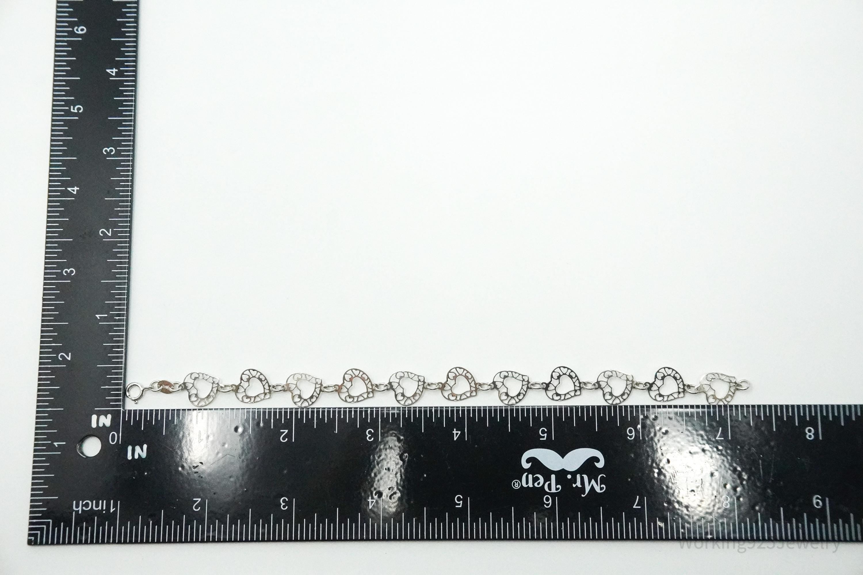 Vintage Linked Hearts Sterling Silver Bracelet 7.25"