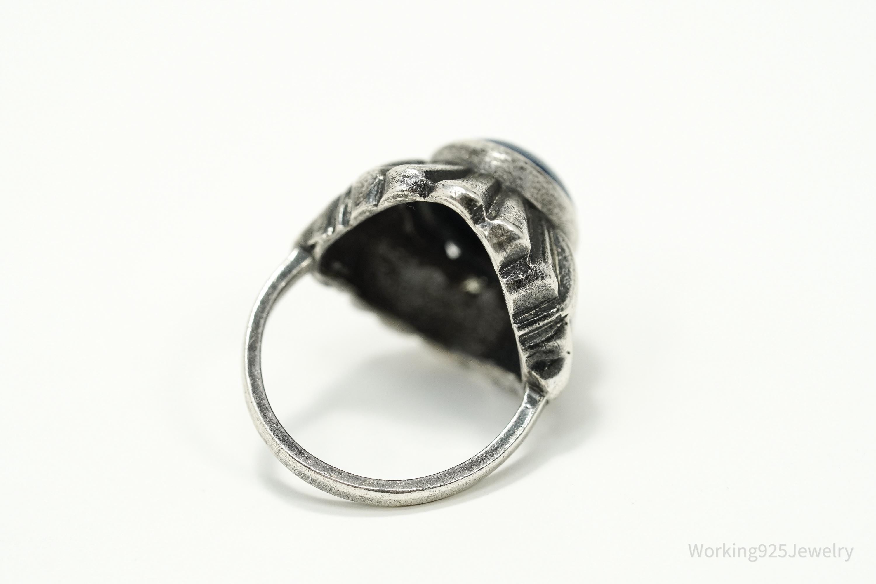 Antique Lapis Lazuli Sterling Silver Ring Size 3.75