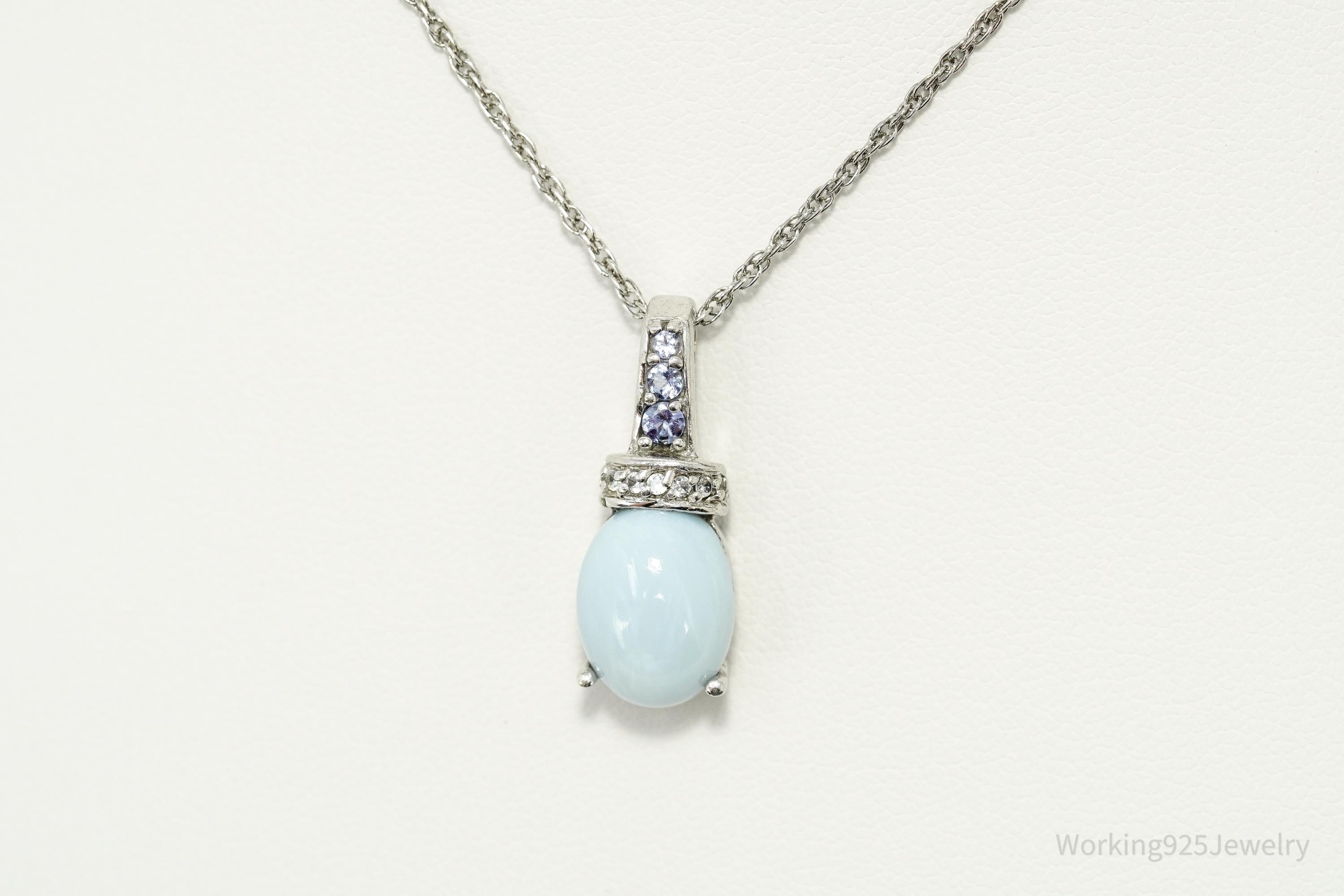 BBJ Blue Larimar, Tanzanite, And White Topaz Sterling Silver Necklace 18"