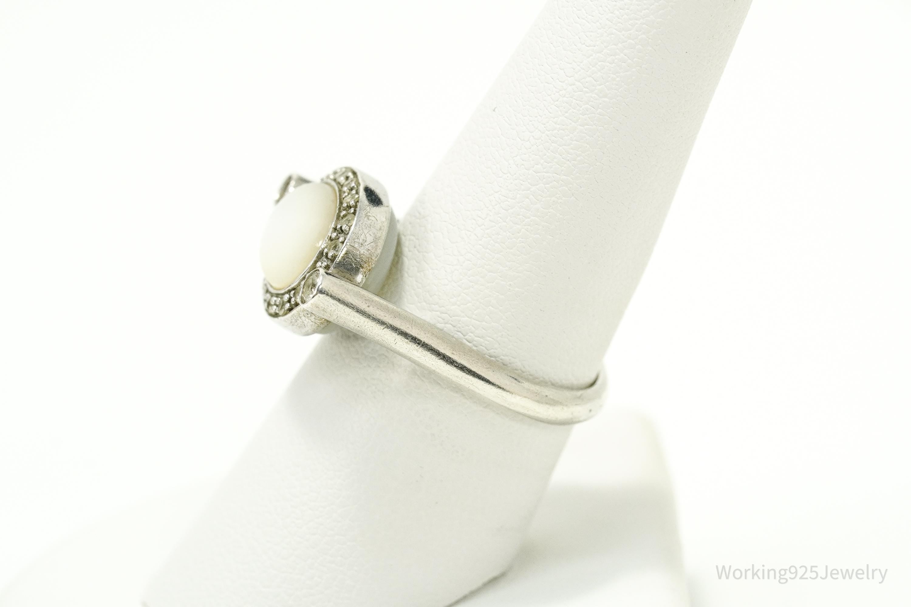 Vintage White Moonstone, Mother Of Pearl, & White Topaz Sterling Silver Ring - Size 8.25