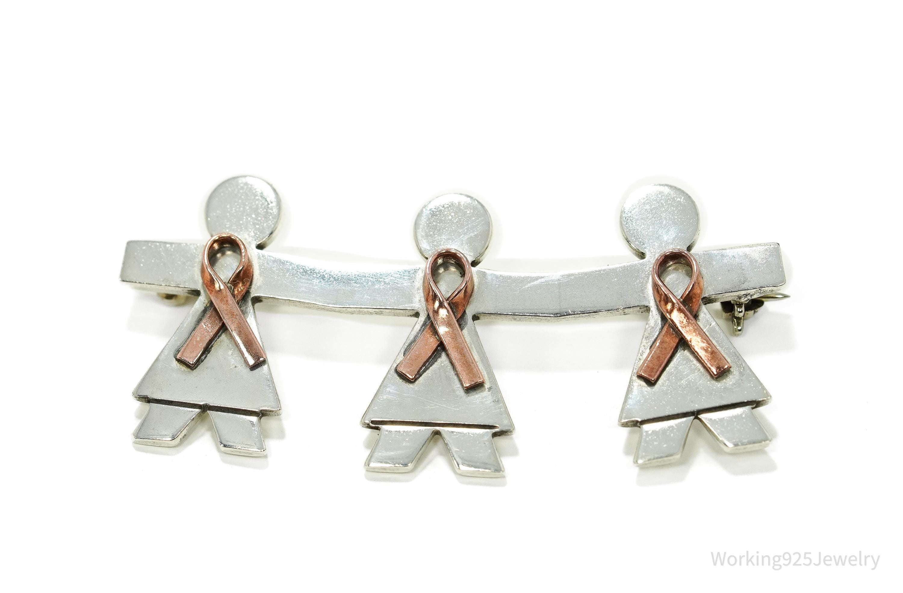 Vintage Large Women's Breast Cancer Awareness Sterling Silver Pin