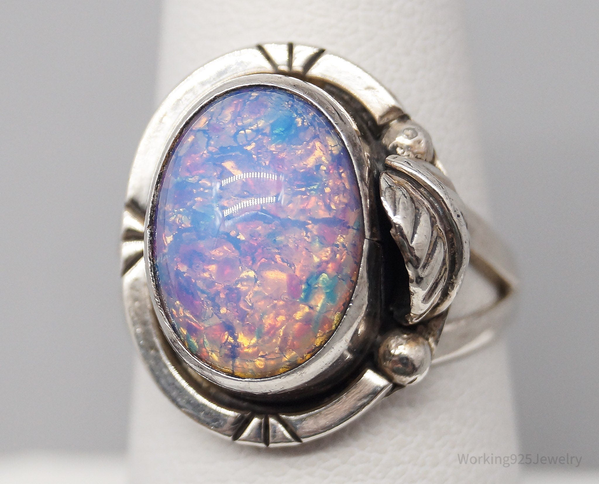 Vintage Mexico Faux Opal Sterling Silver Ring - Size 7.5