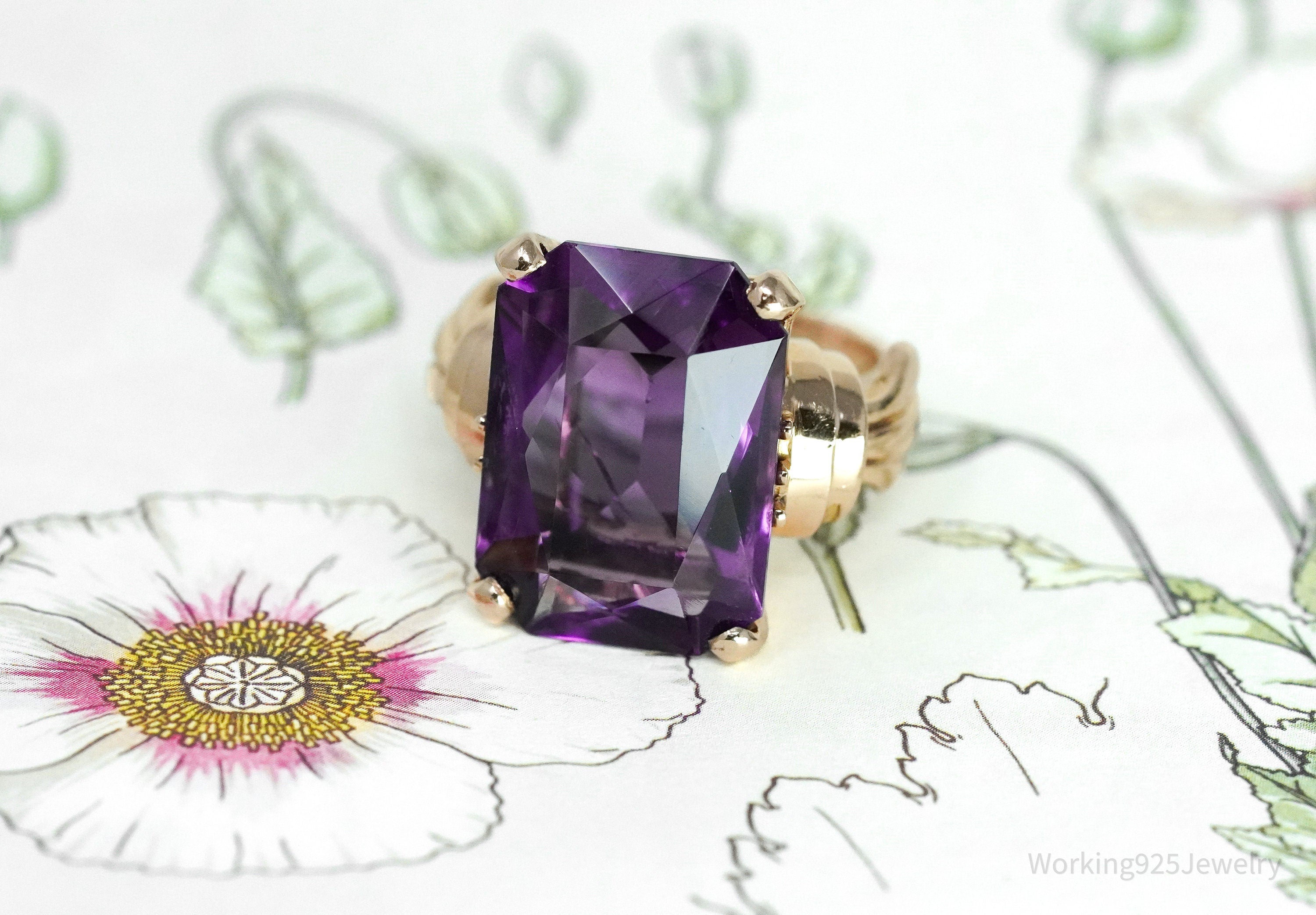 14K Rose Gold & Amethyst Cocktail Ring - Size 5 1/2