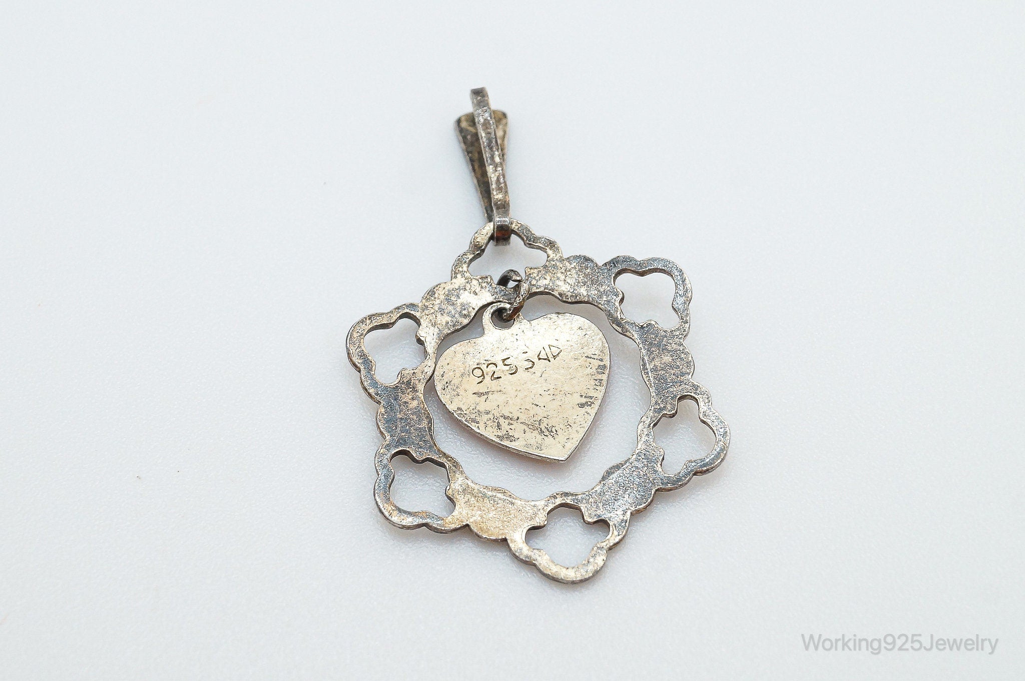 Vintage Modernist Enamel Heart Sterling Silver Pendant