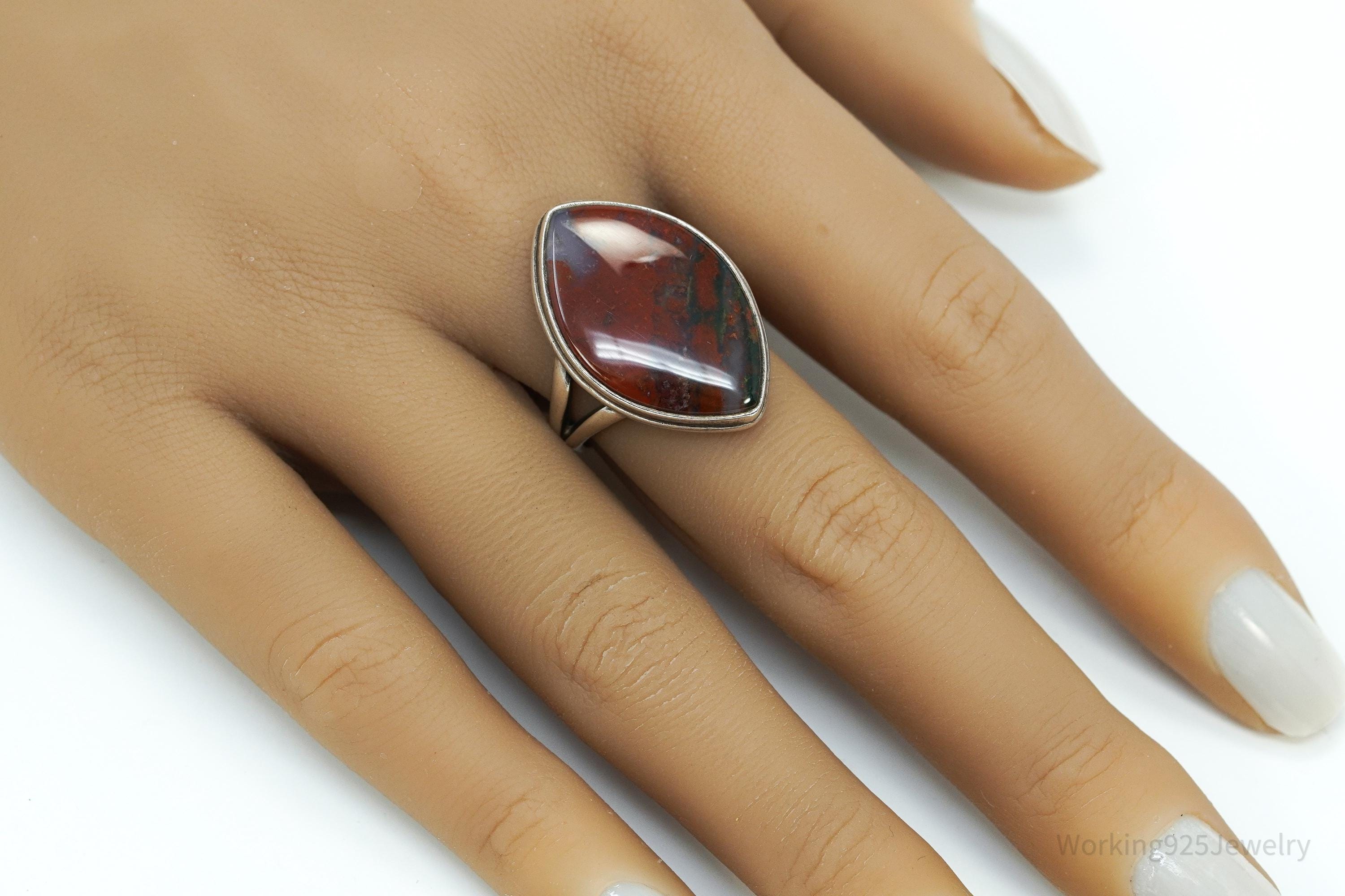 Vintage Agate Sterling Silver Ring - Size 9.75