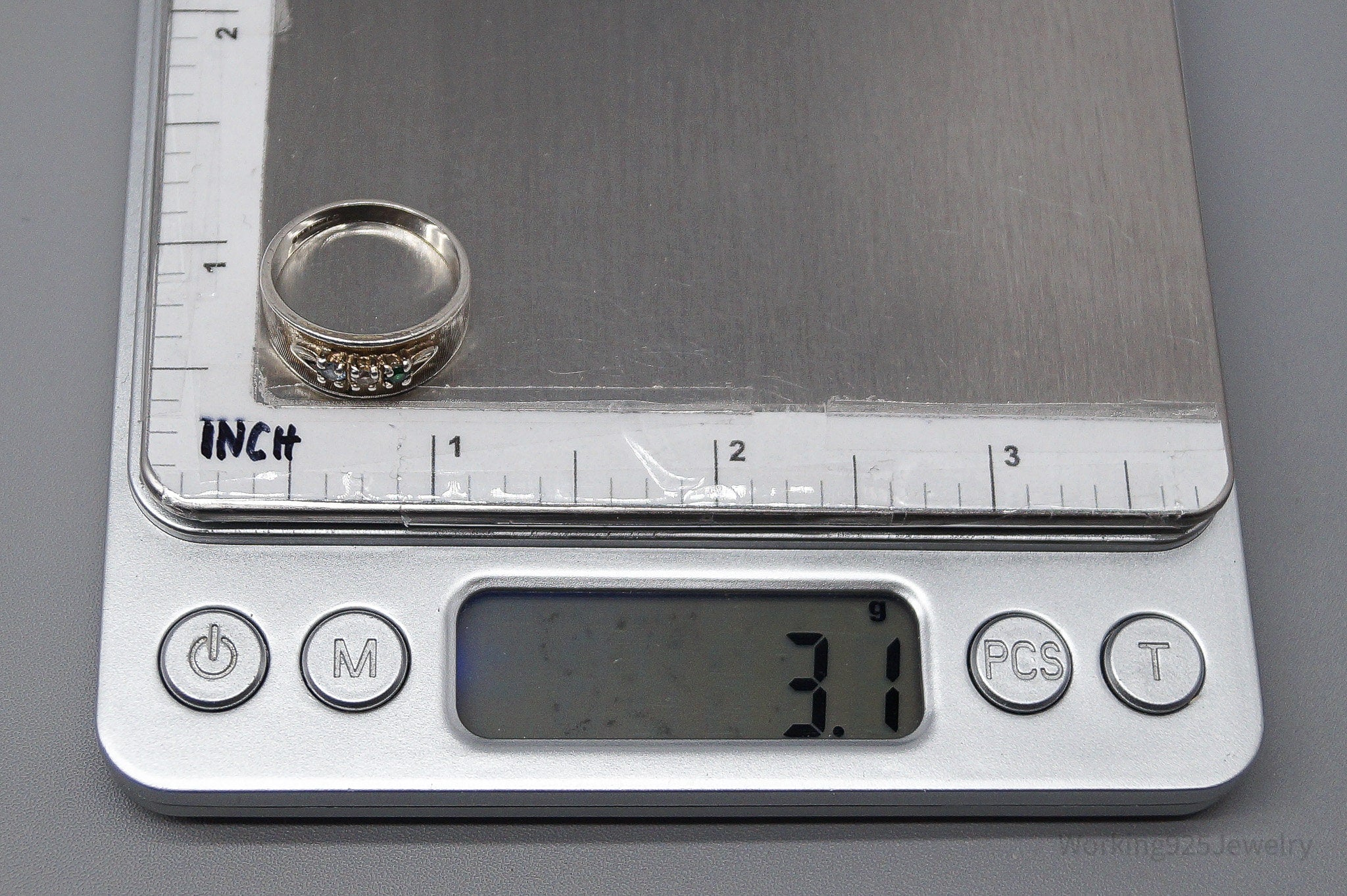 Vintage Green White & Blue Topaz Sterling Silver Band Ring - Size 6