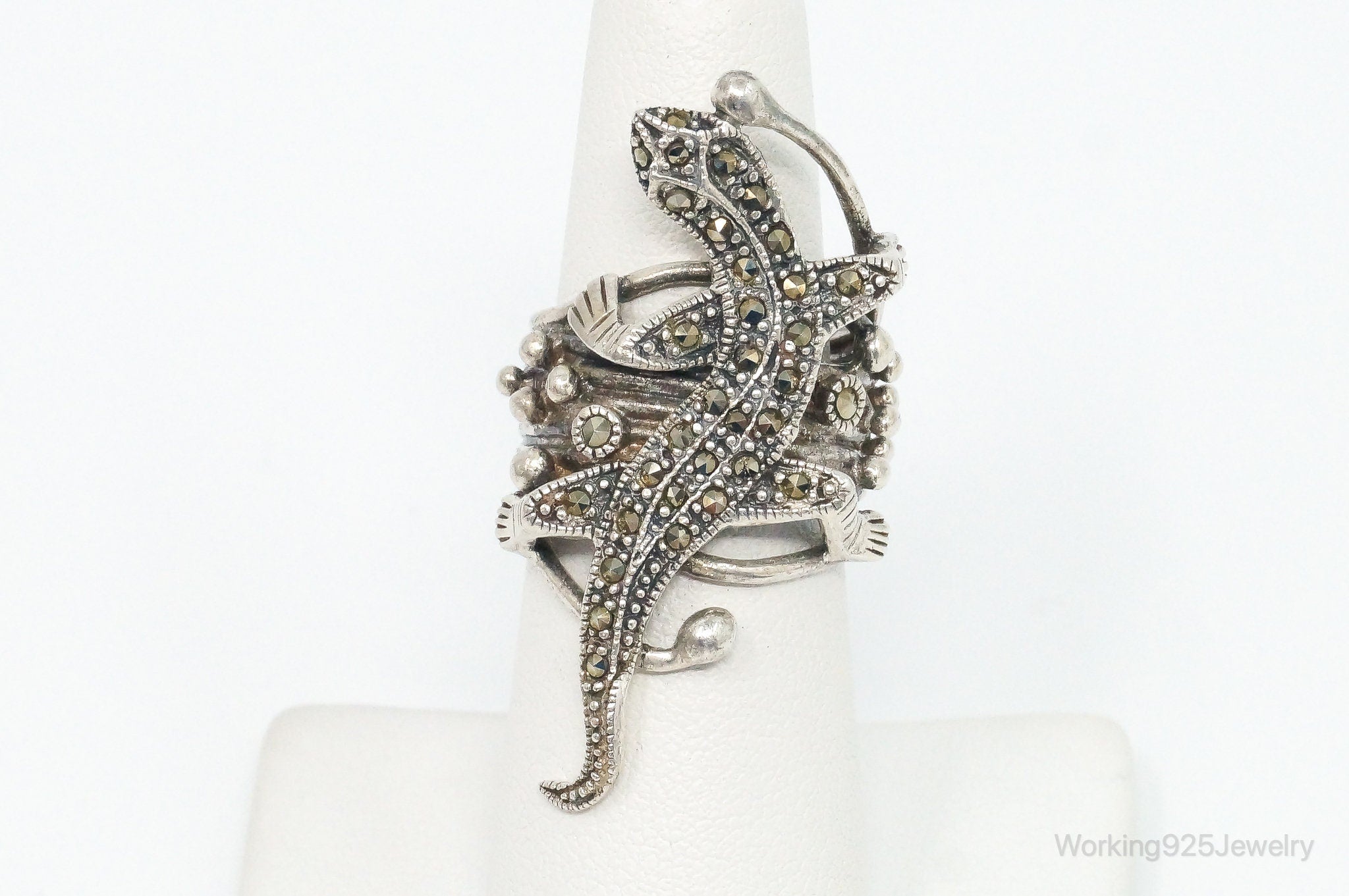 Vintage Marcasite Lizard Sterling Silver Ring Size 6.75