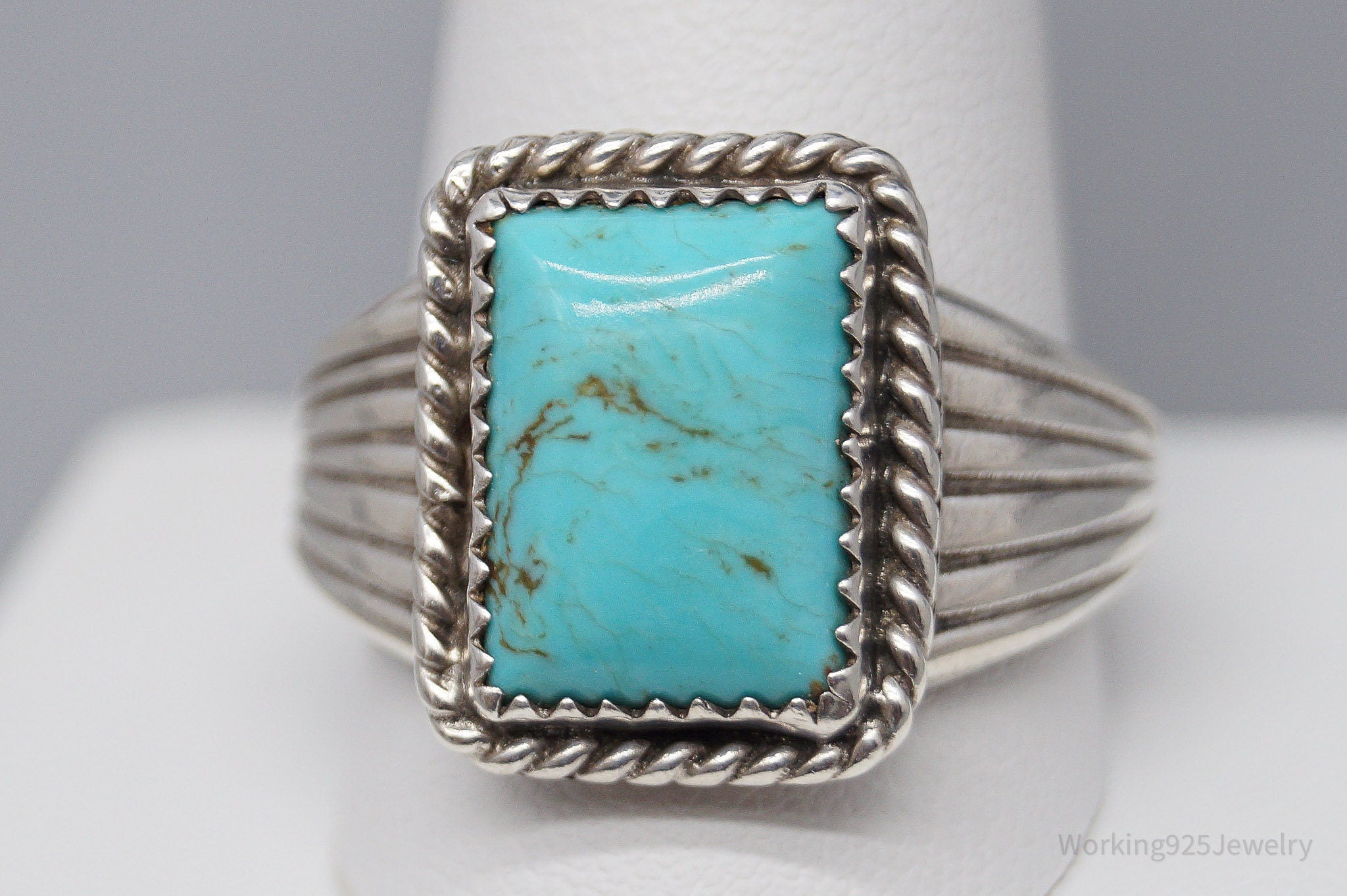 Vintage Native American Turquoise Sterling Silver Ring - Size 13