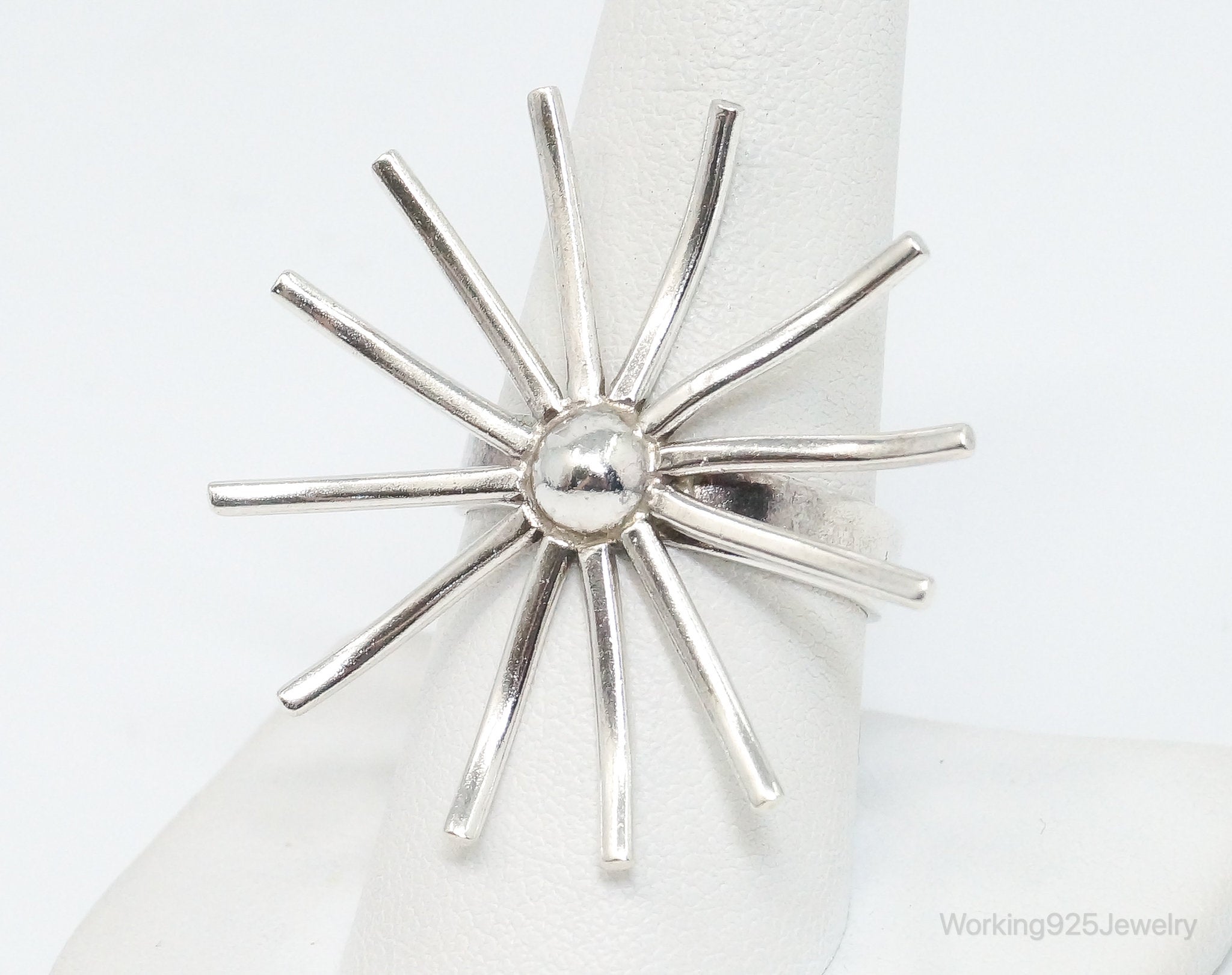 Vintage Large Modernist Flower Sterling Silver Ring - SZ 8.75