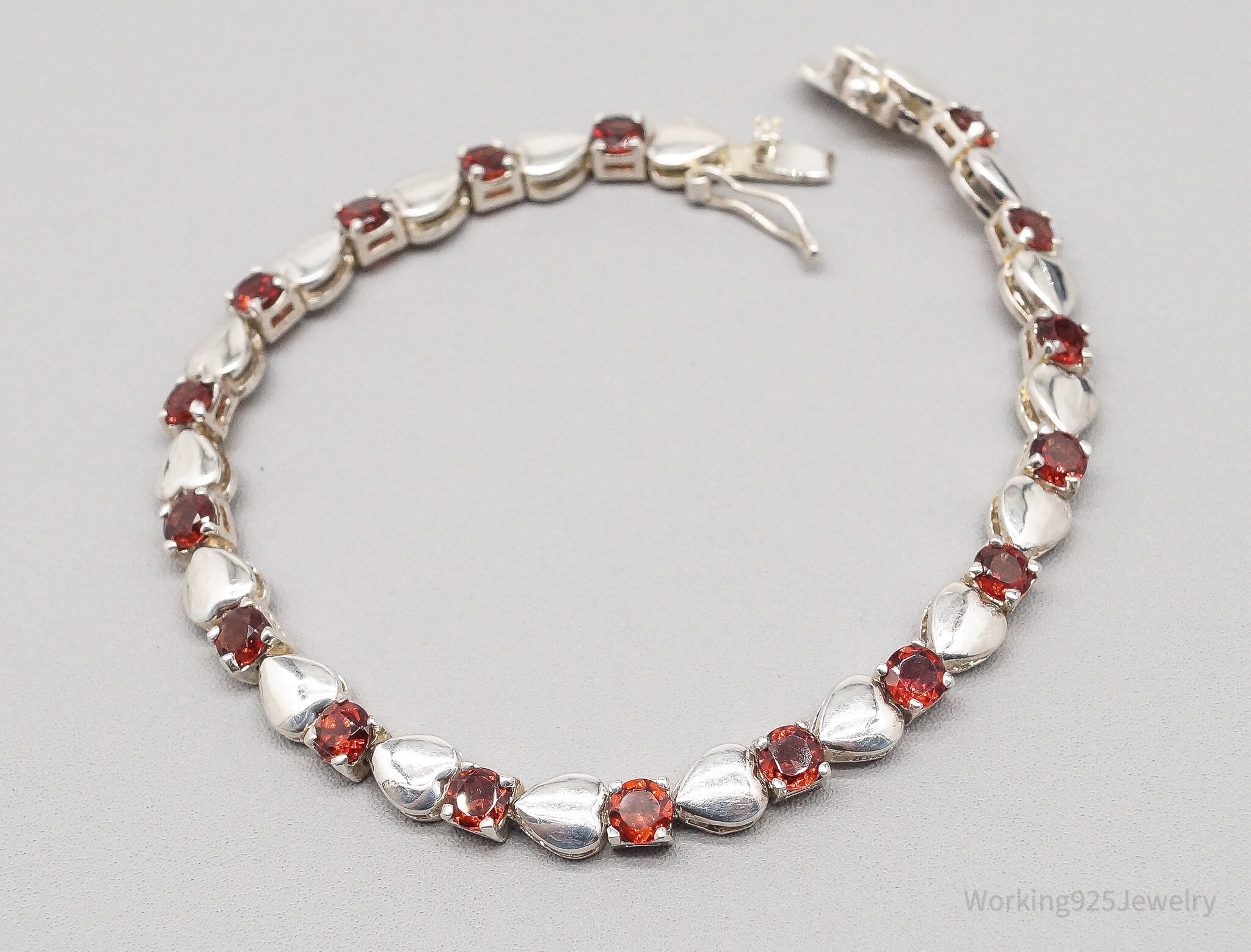 Vintage DBJ Red Garnet Sterling Silver Hearts Bracelet