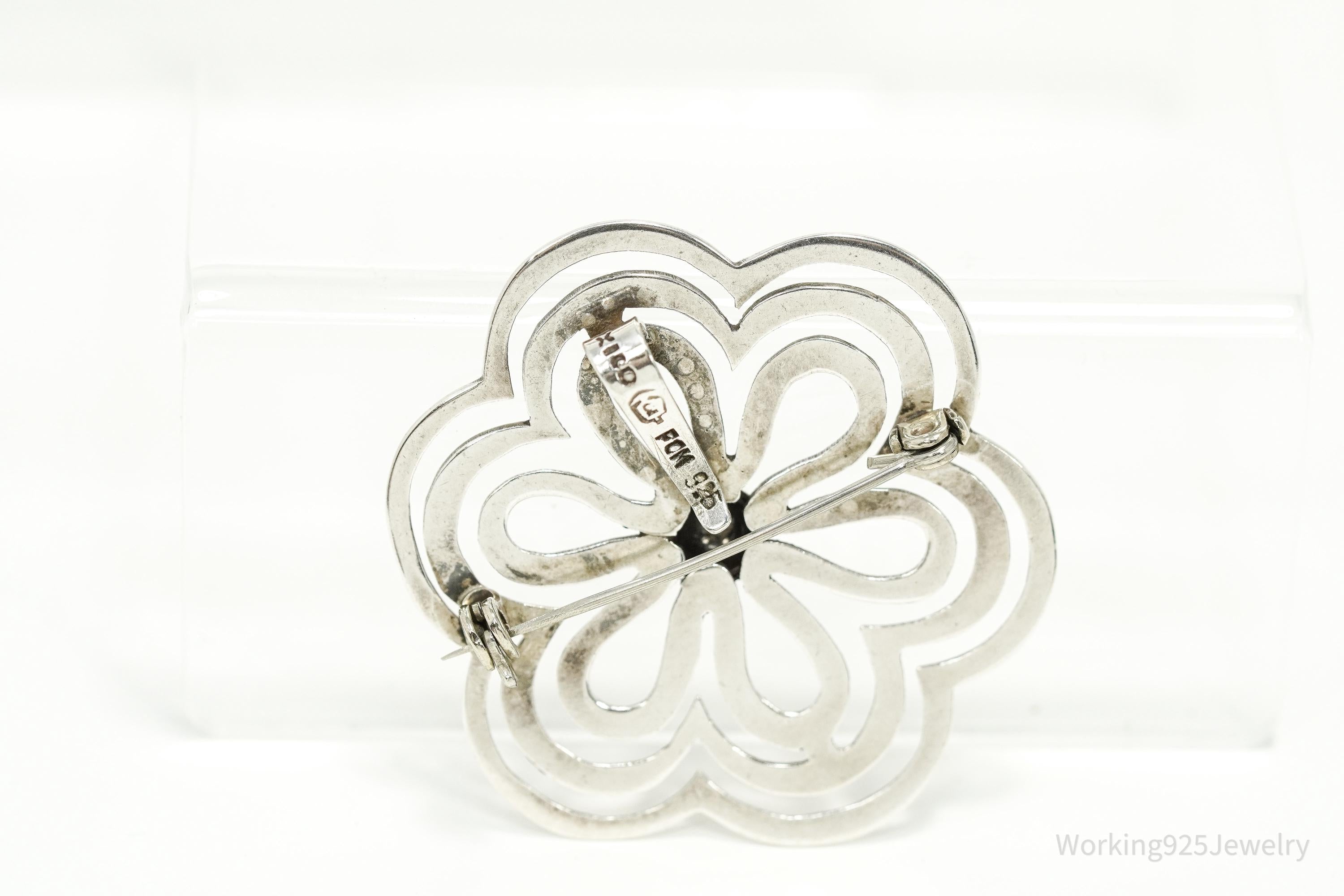 Rare Large Vintage Mexico Felipe Martinez Flower Sterling Silver Pendant Brooch Pin 1.75"