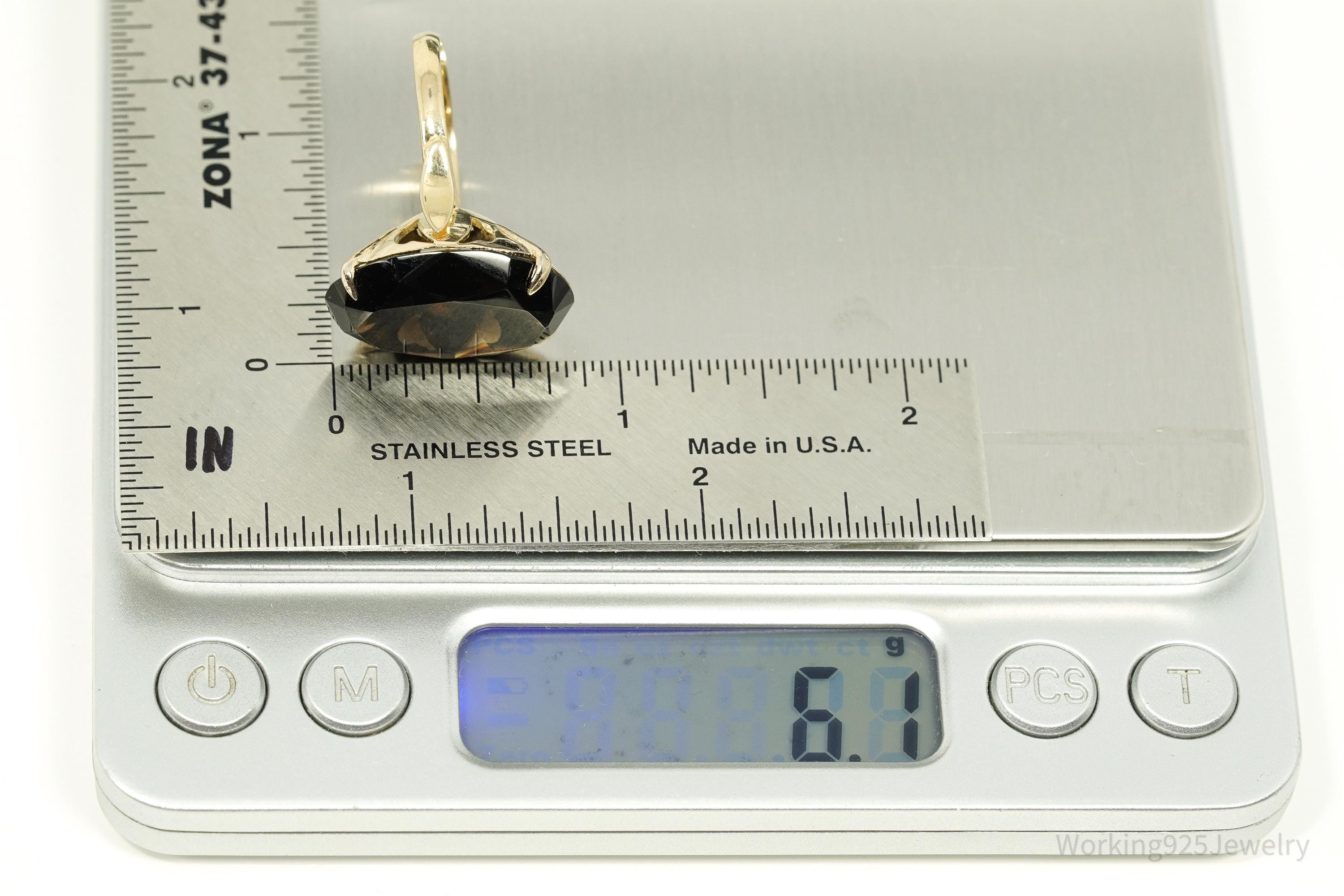 Antique Large Smoky Topaz Gold & Silver Ring - Size 7