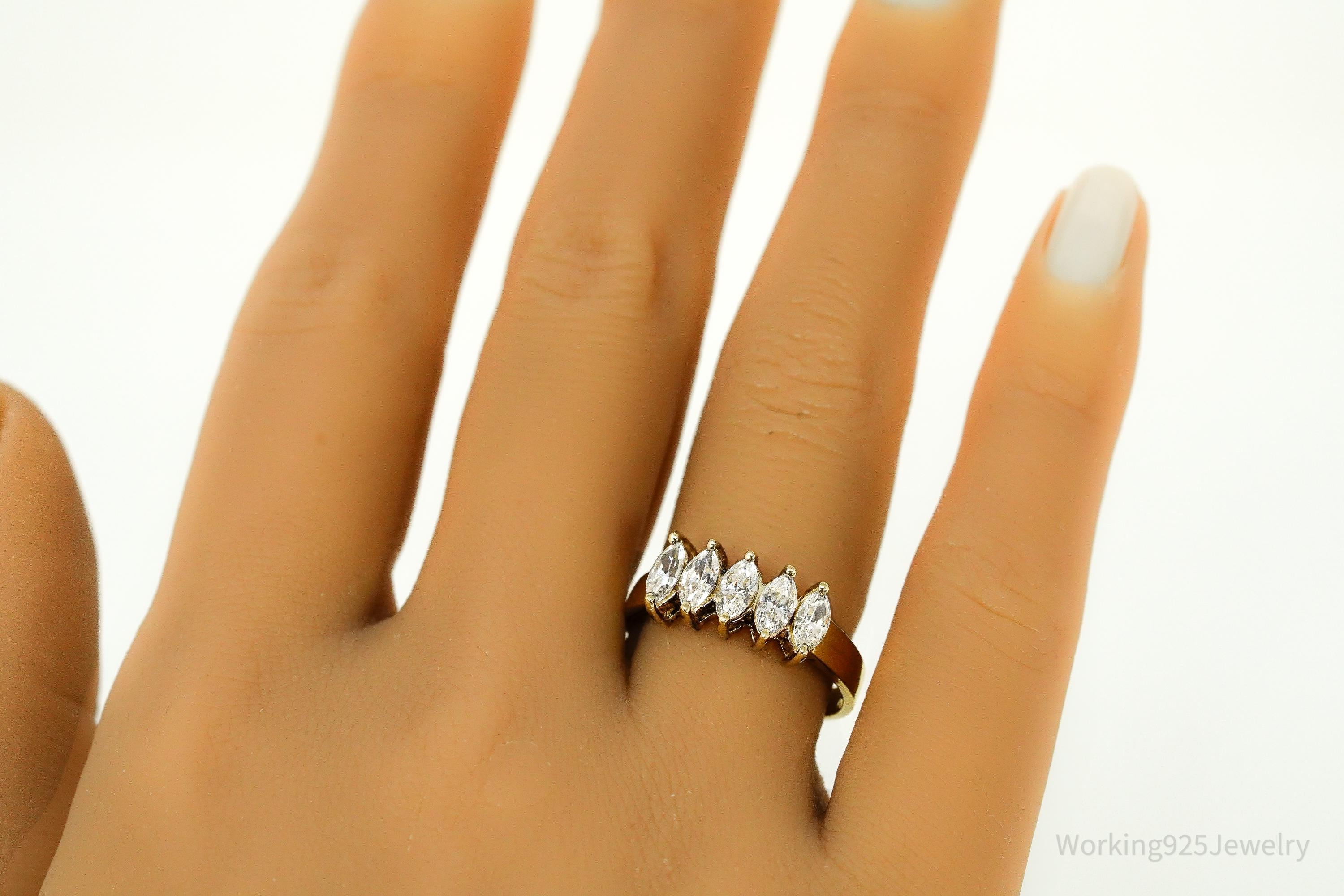 Vintage Diamonique Cubic Zirconia Gold Vermeil Sterling Silver Ring - Size 8.25
