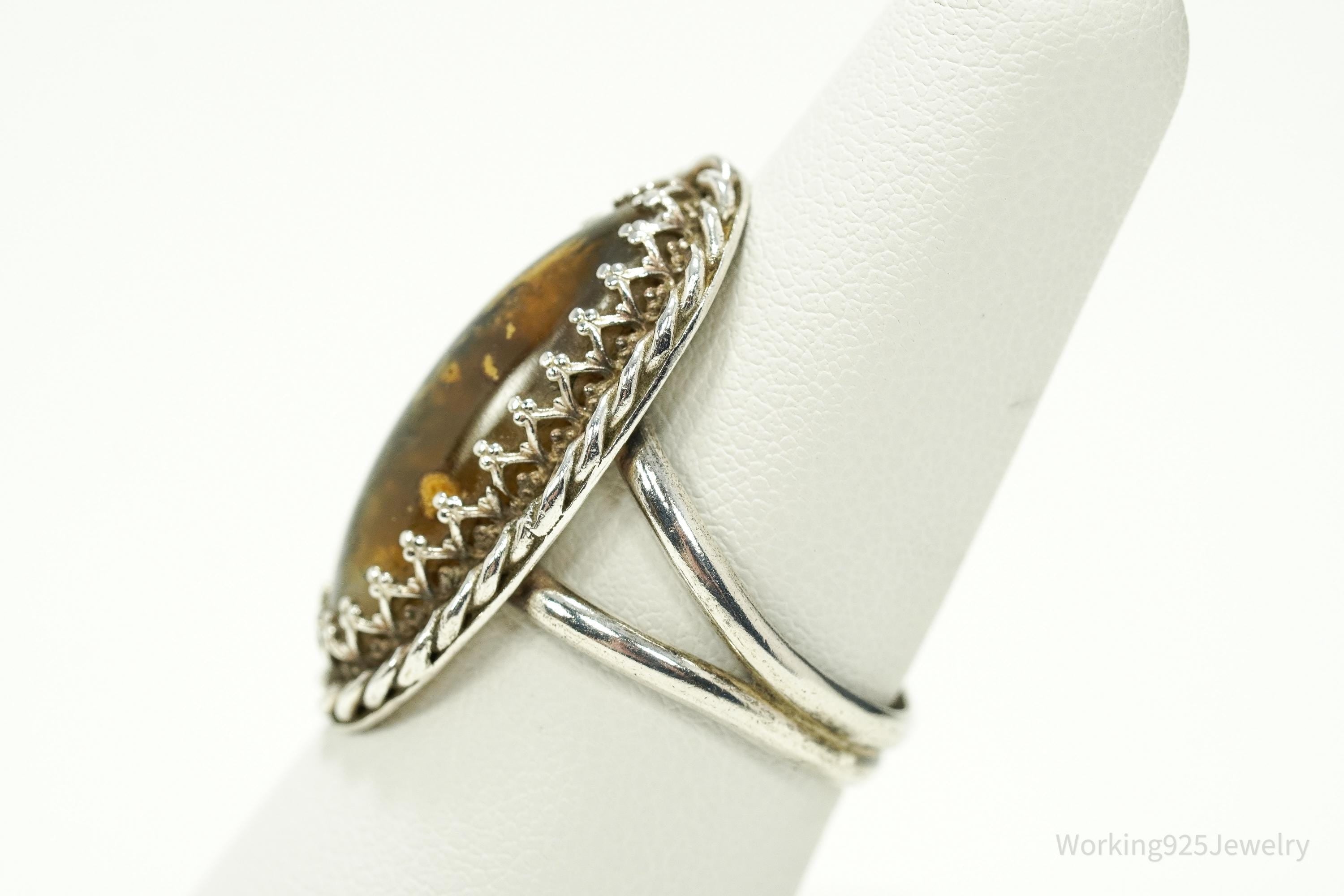 Vintage Handmade Native American Agate Sterling Silver Ring - SZ 8