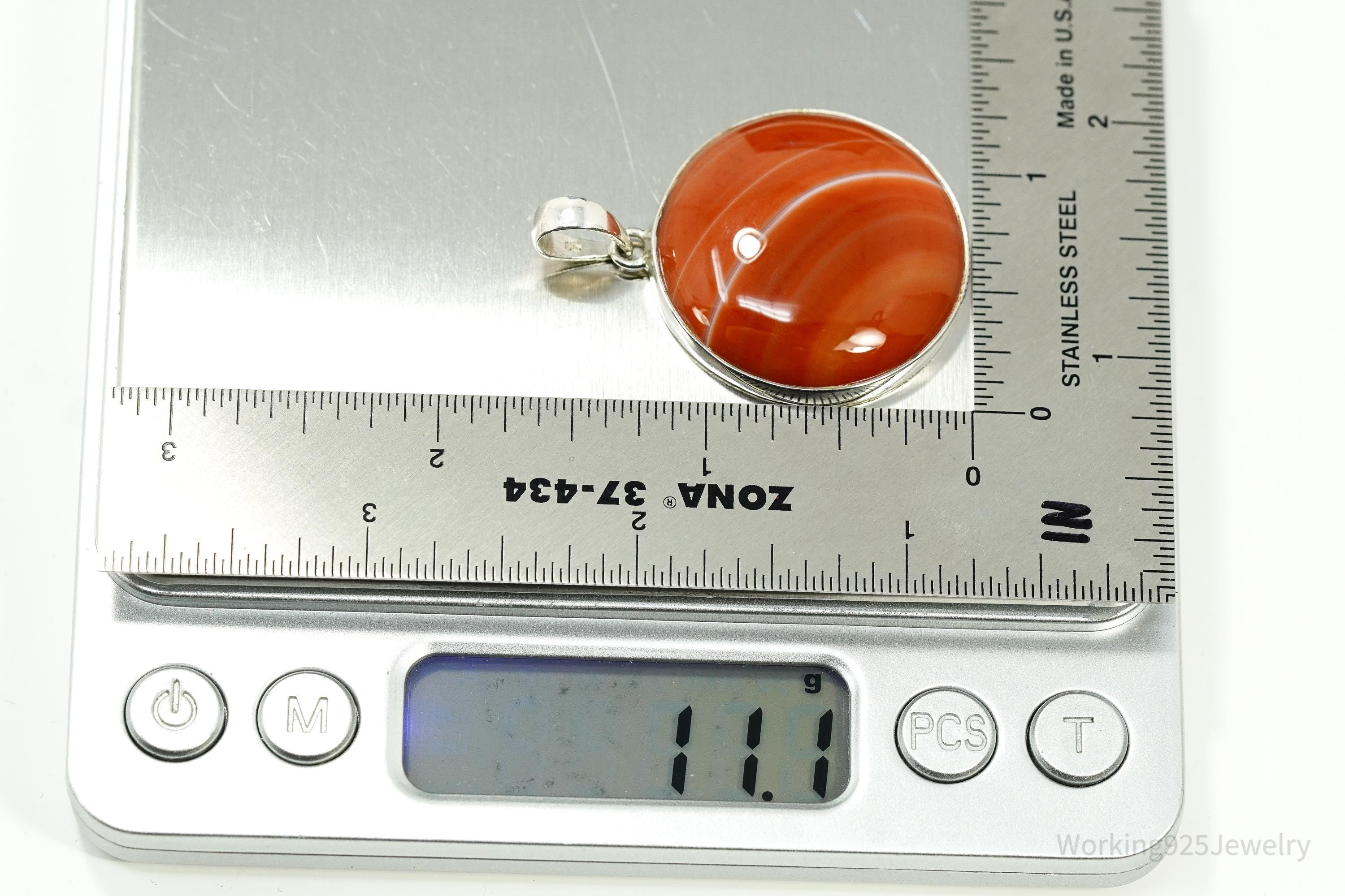 Large Vintage Red Agate Sterling Silver Pendant