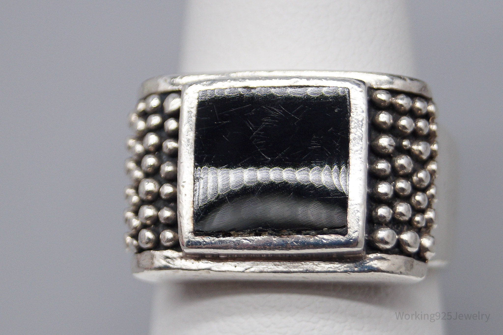 Vintage Black Onyx Modernist Style Sterling Silver Ring - Size 8