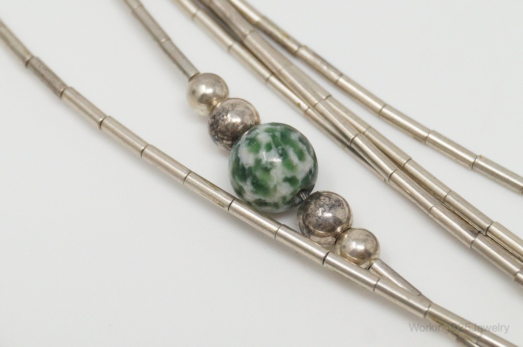 Vintage Native American Unsigned Green Spot Jasper Sterling Silver Necklace