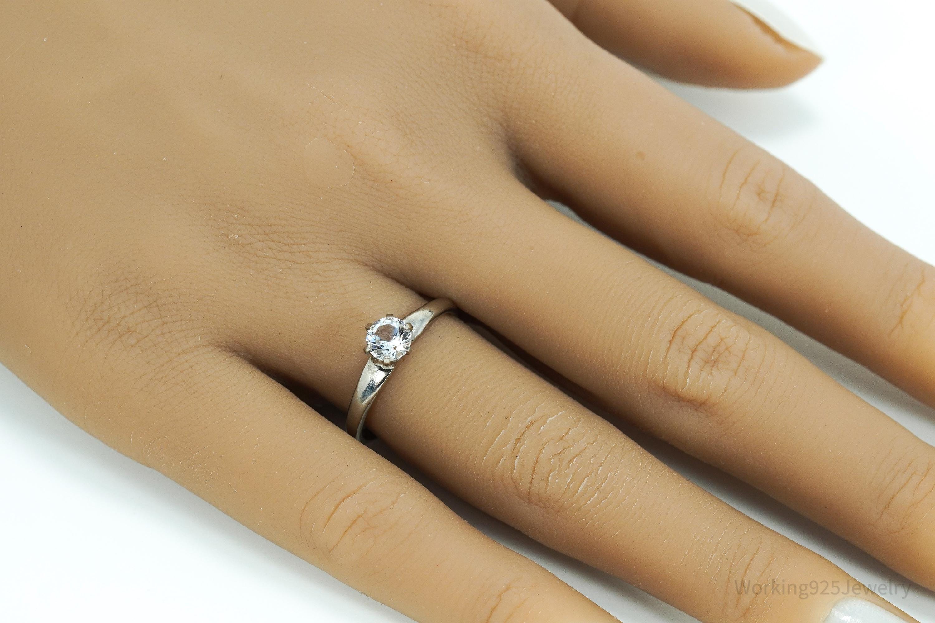 Vintage Designer Cubic Zirconia Sterling Silver Ring Size 7.75