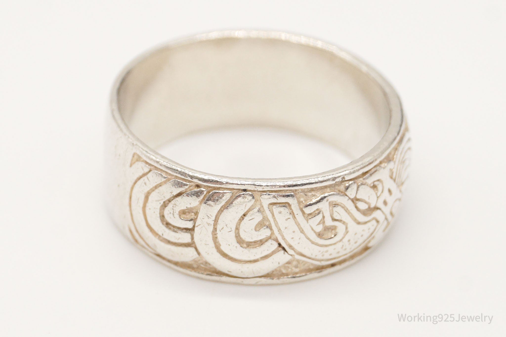 Vintage Celtic Knots Viking Style Pattern Sterling Silver Band Ring - Size 12.5