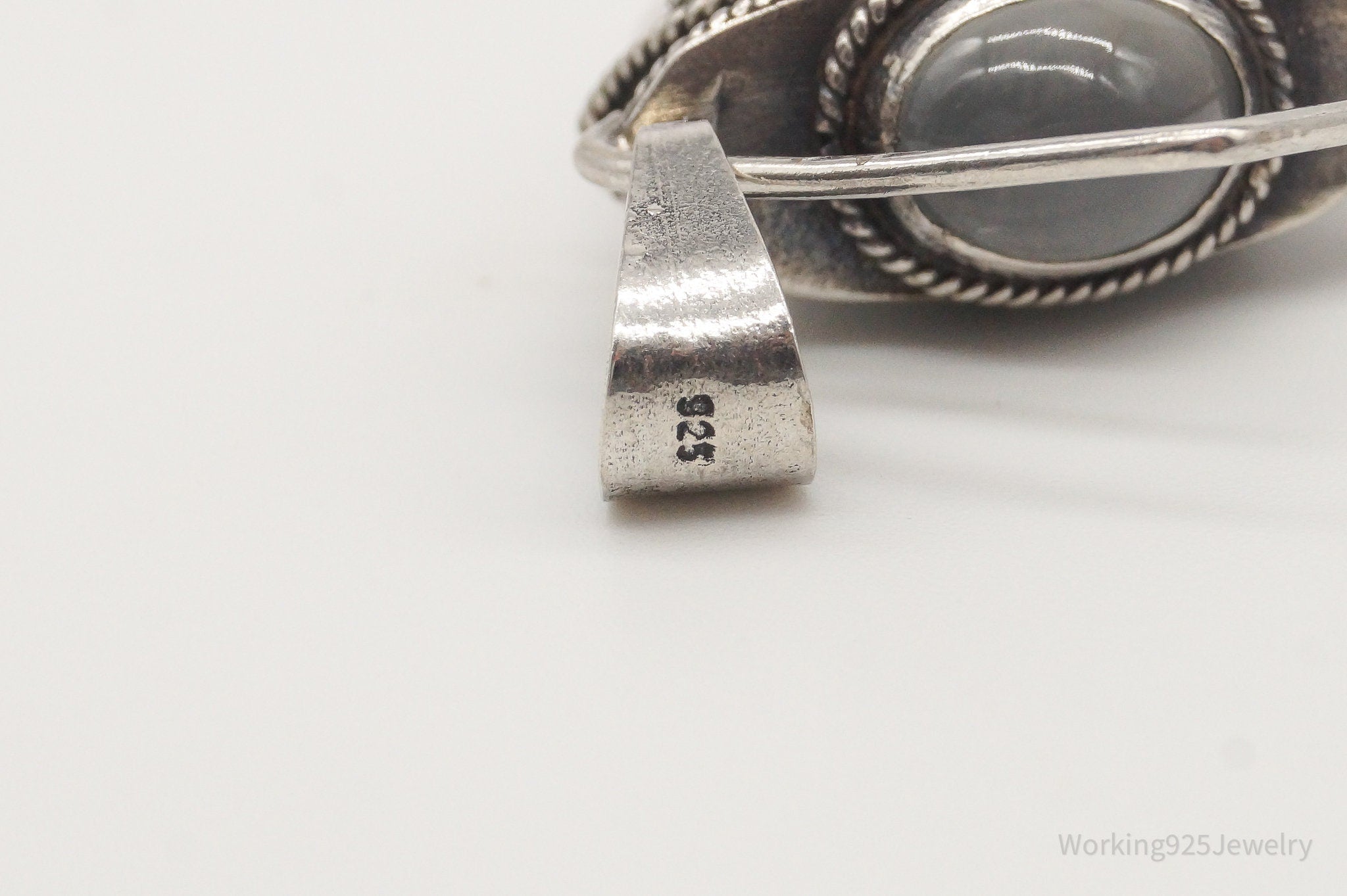 Vintage Large Rose Quartz White Moonstone Sterling Silver Pendant