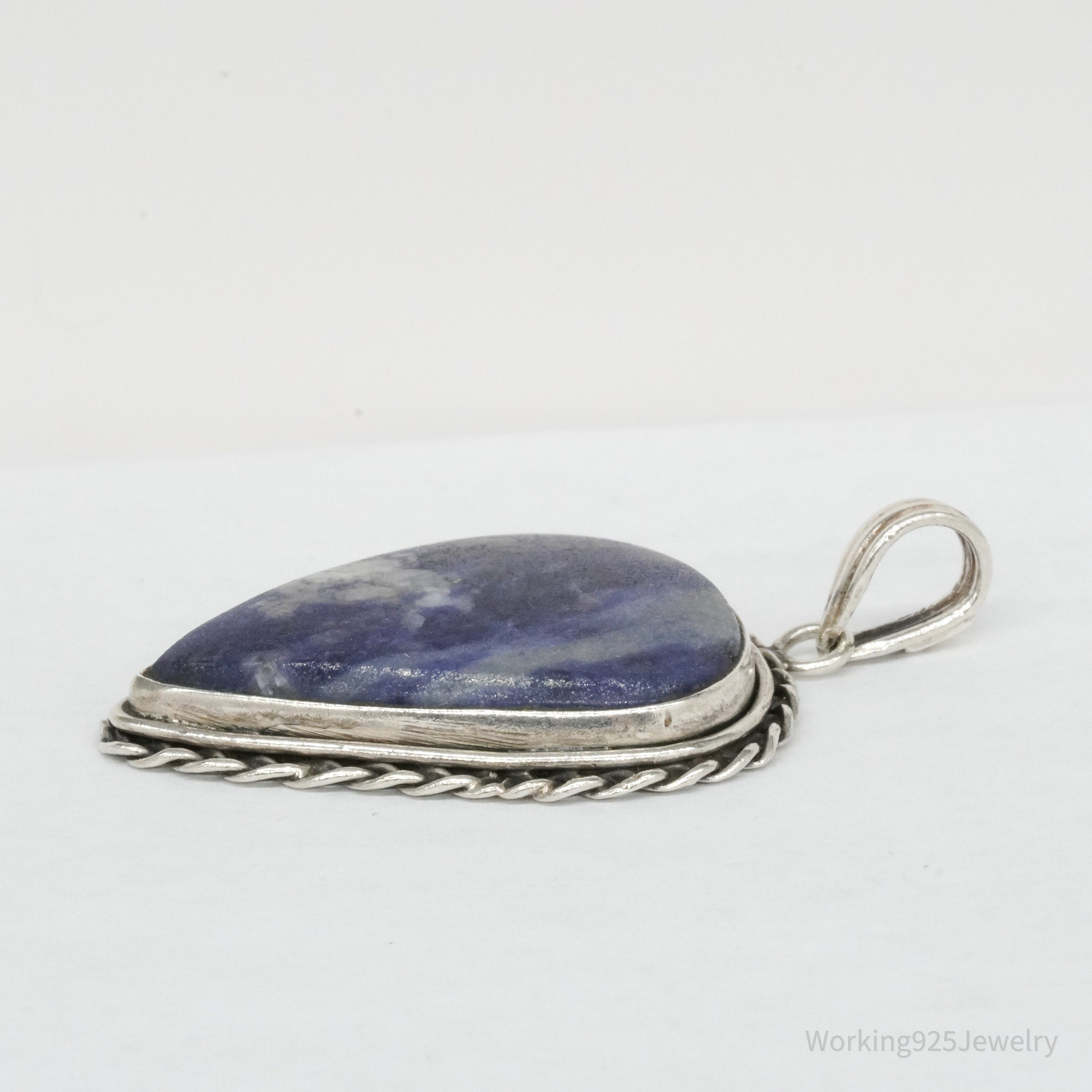 Vintage Sodalite Sterling Silver Pendant 1 7/8"