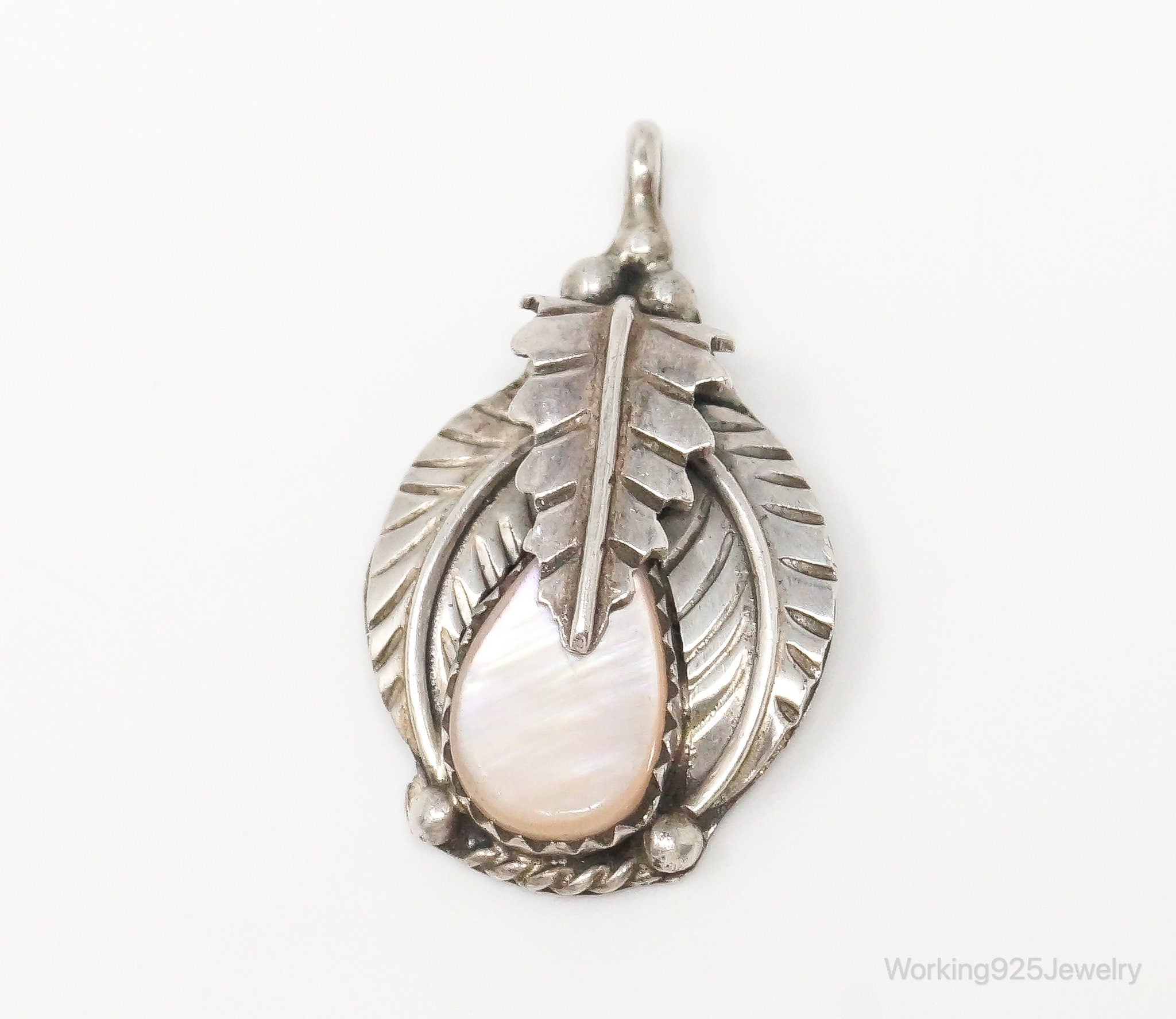 Vintage Native American Mother Of Pearl Sterling Silver Pendant