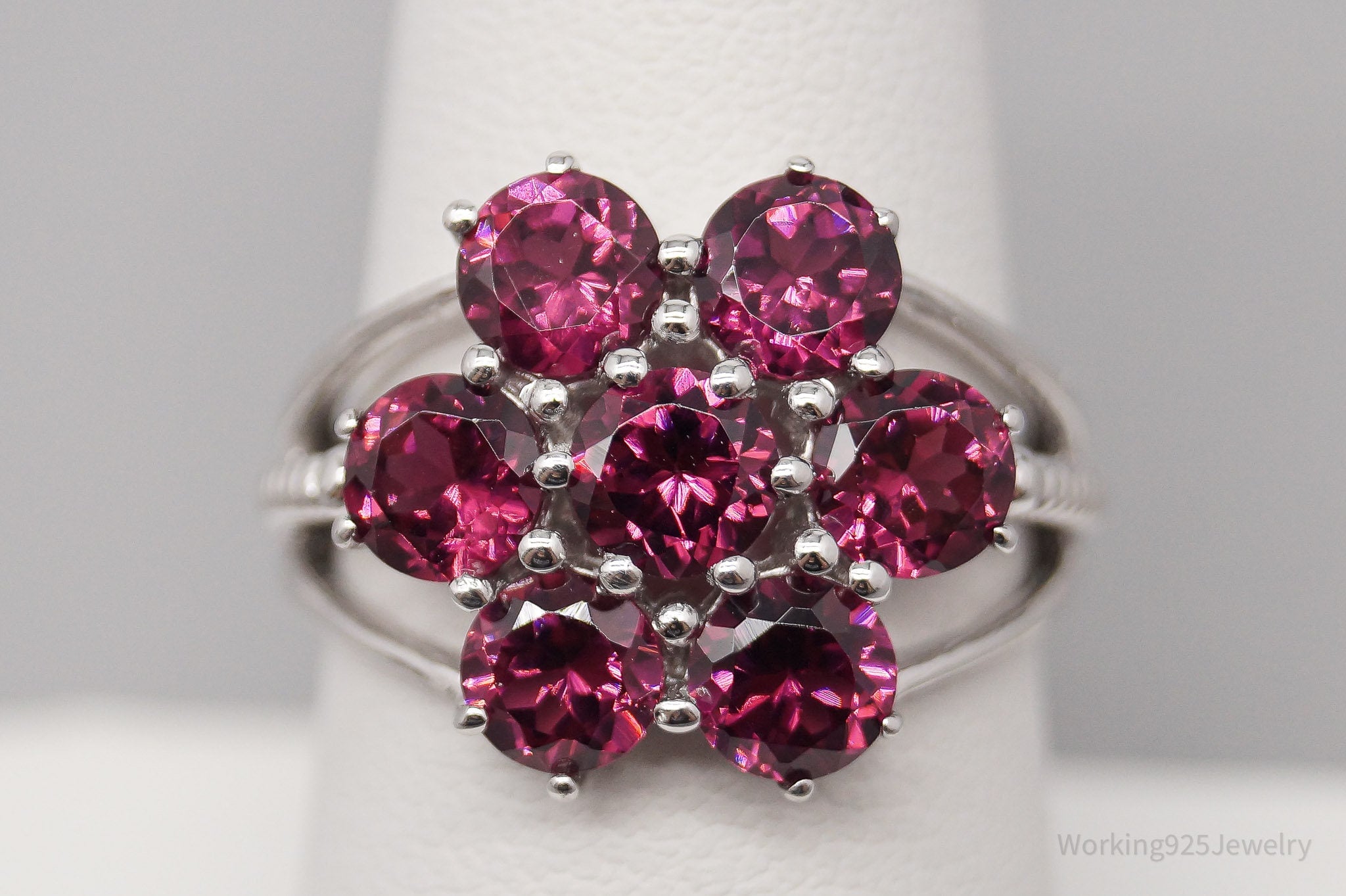 JTV TGGC Pink Tourmaline Flower Sterling Silver Ring - Size 8