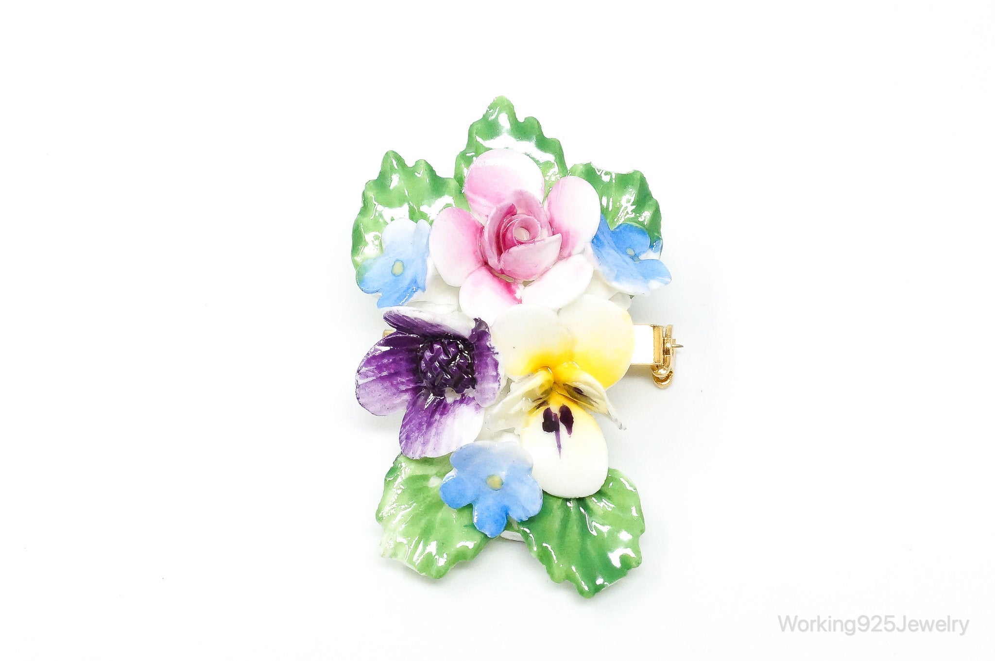 Vintage Porcelain Flowers Made In England Pin Brooch