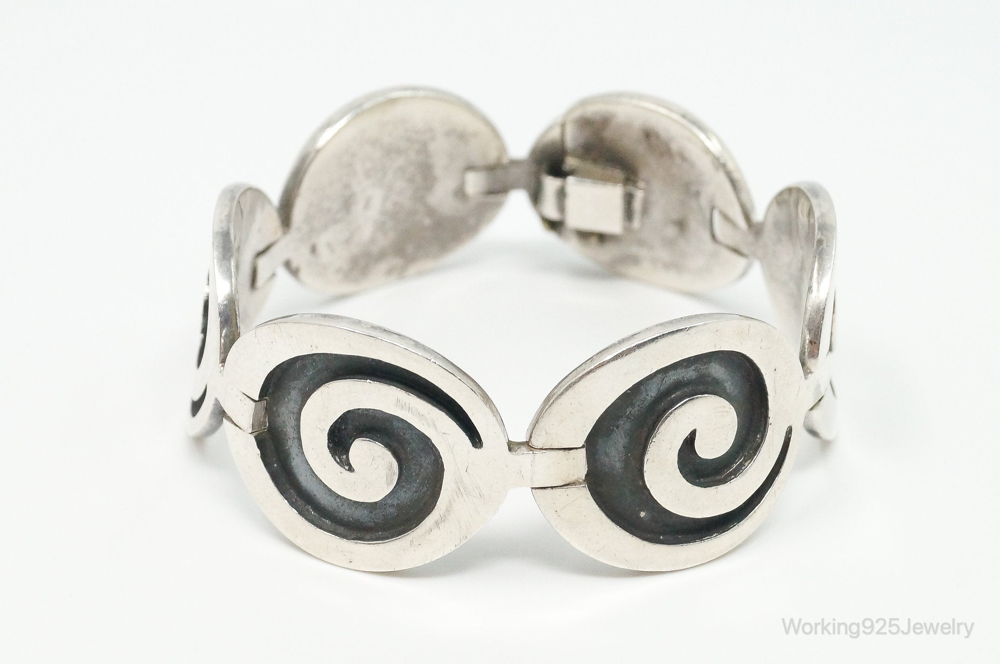 Vintage Taxco Modernist Designer Spiral Sterling Silver Panel Bracelet